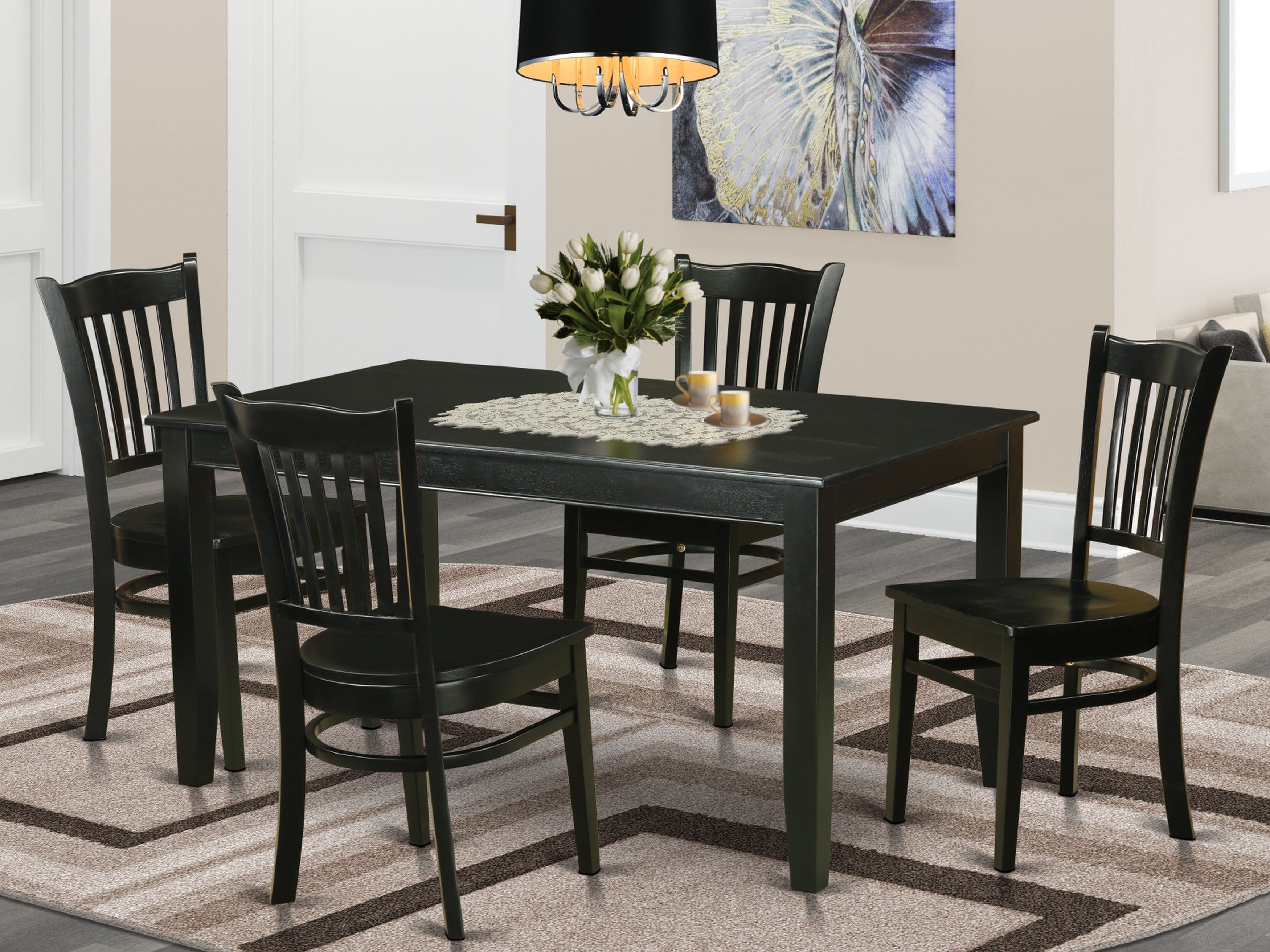 DUGR5-BLK-W 5 Pc Dining room set - Dinette Table and 4 Kitchen Dining Chairs