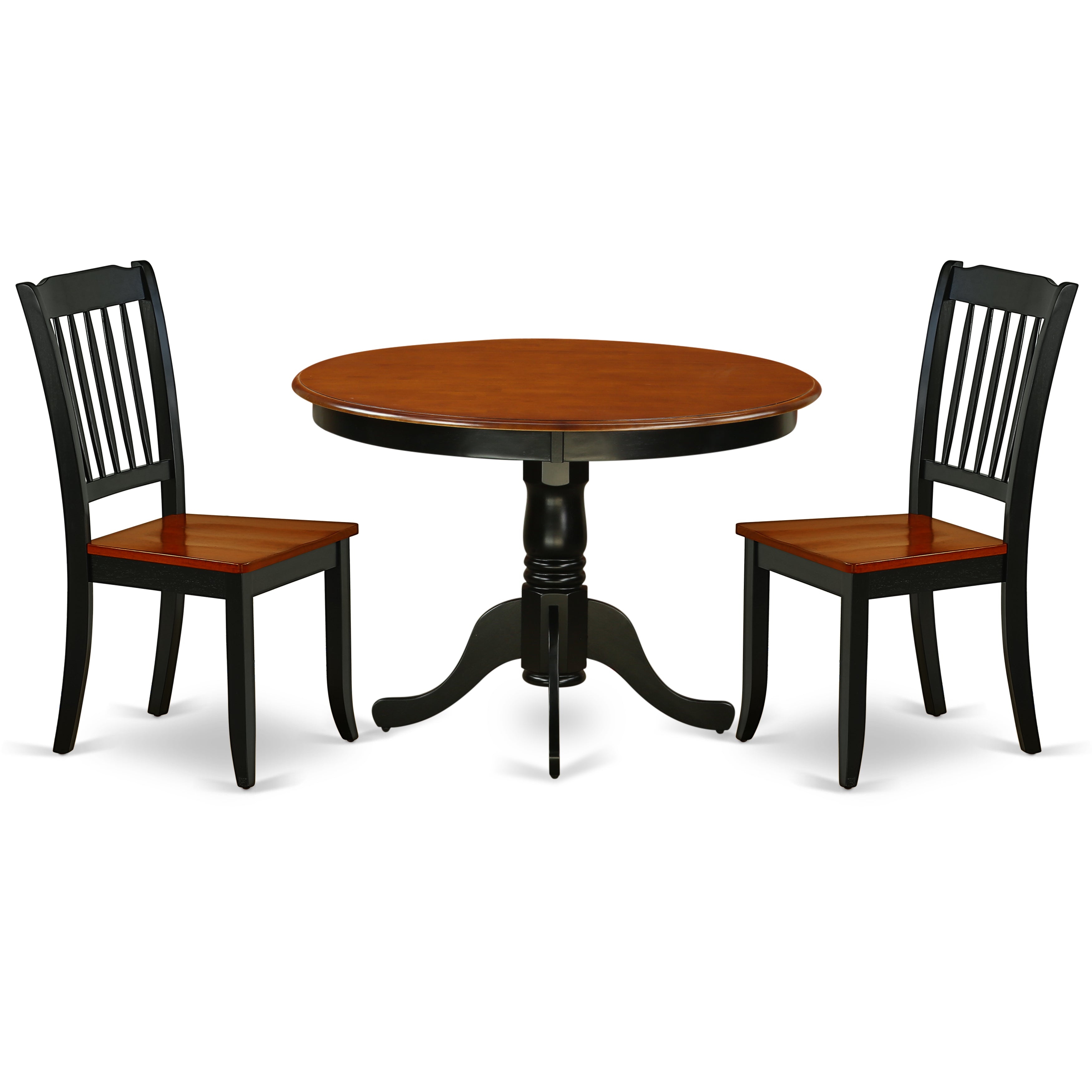 HLDA3-BCH-W 3PC Round 42 inch Table and 2 vertical slatted Chairs
