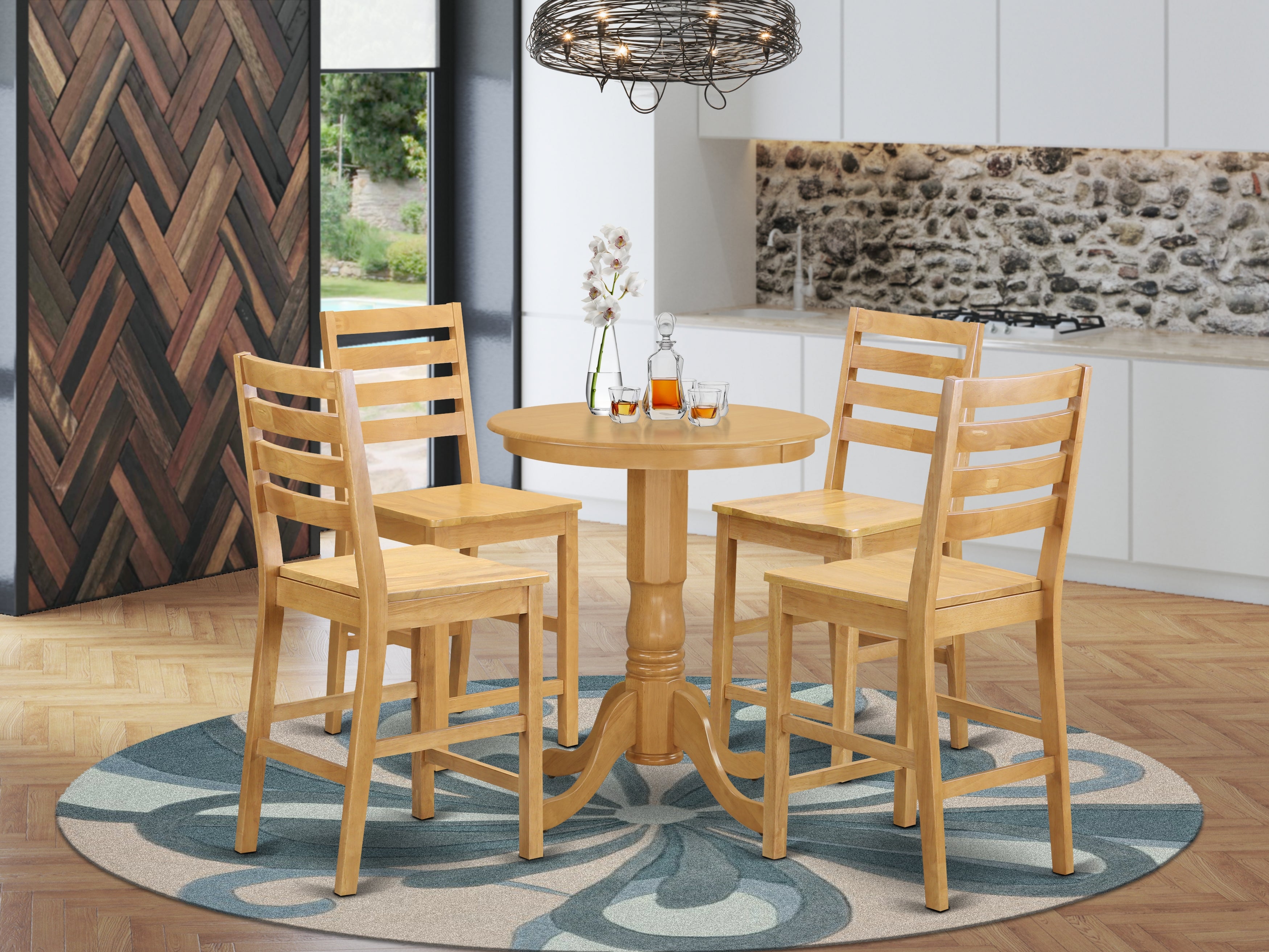 EDCF5-OAK-W 5 Pc counter height Dining room set-pub Table and 4 Kitchen Dining Chairs.