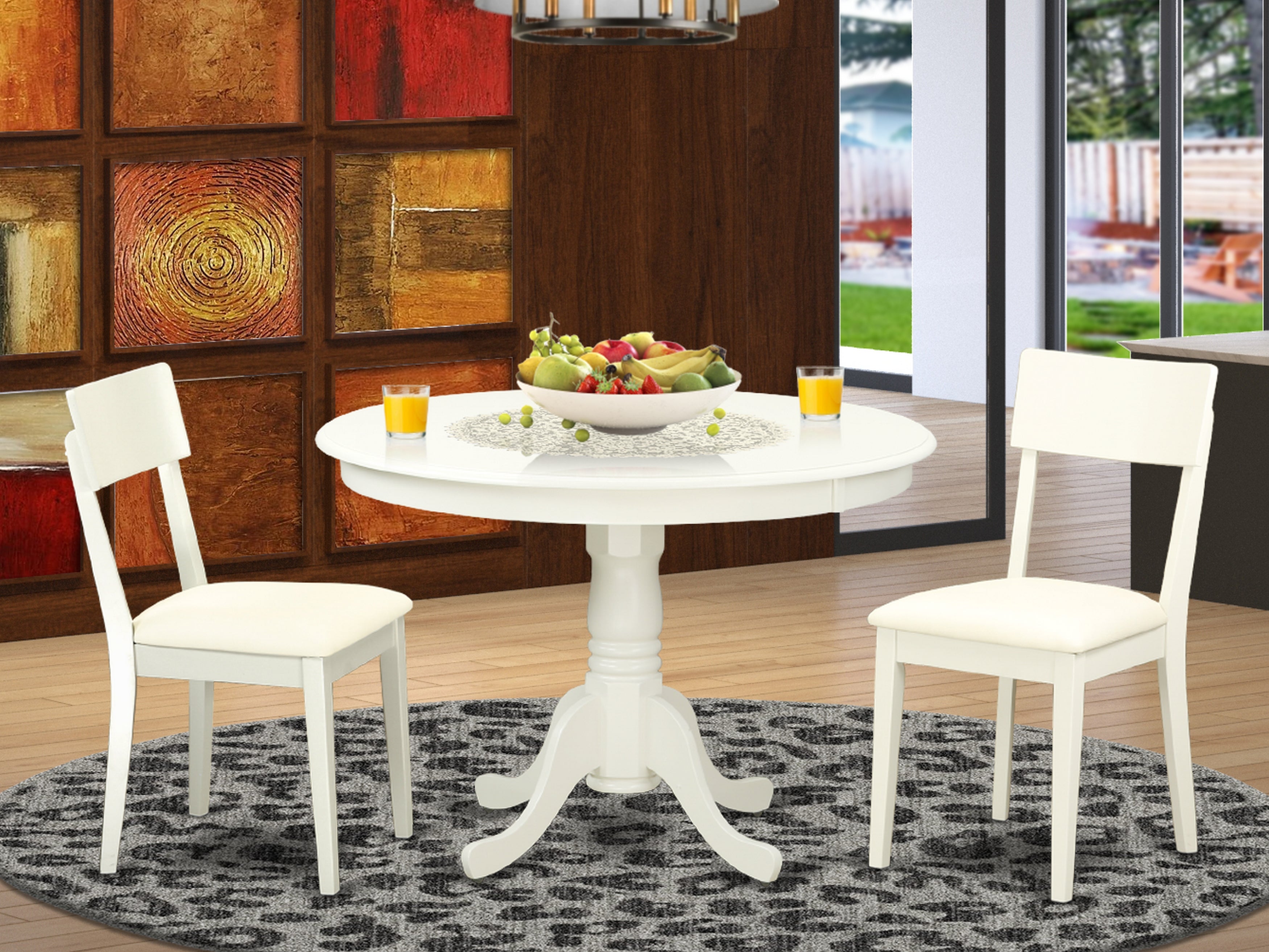 HLAD3-LWH-LC 3 Piece Hartland Set With One Round 42in Dinette Table And Two Dinette Chairs With faux leather Seat In A Beautiful Linen White Finish.