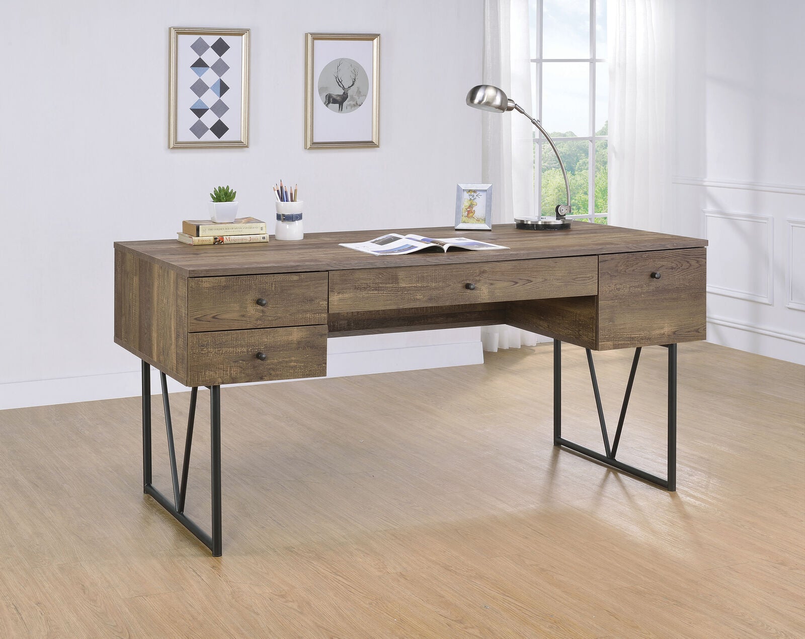 Industrial Analiese Industrial Rustic Oak Home office Writing Desk 802999