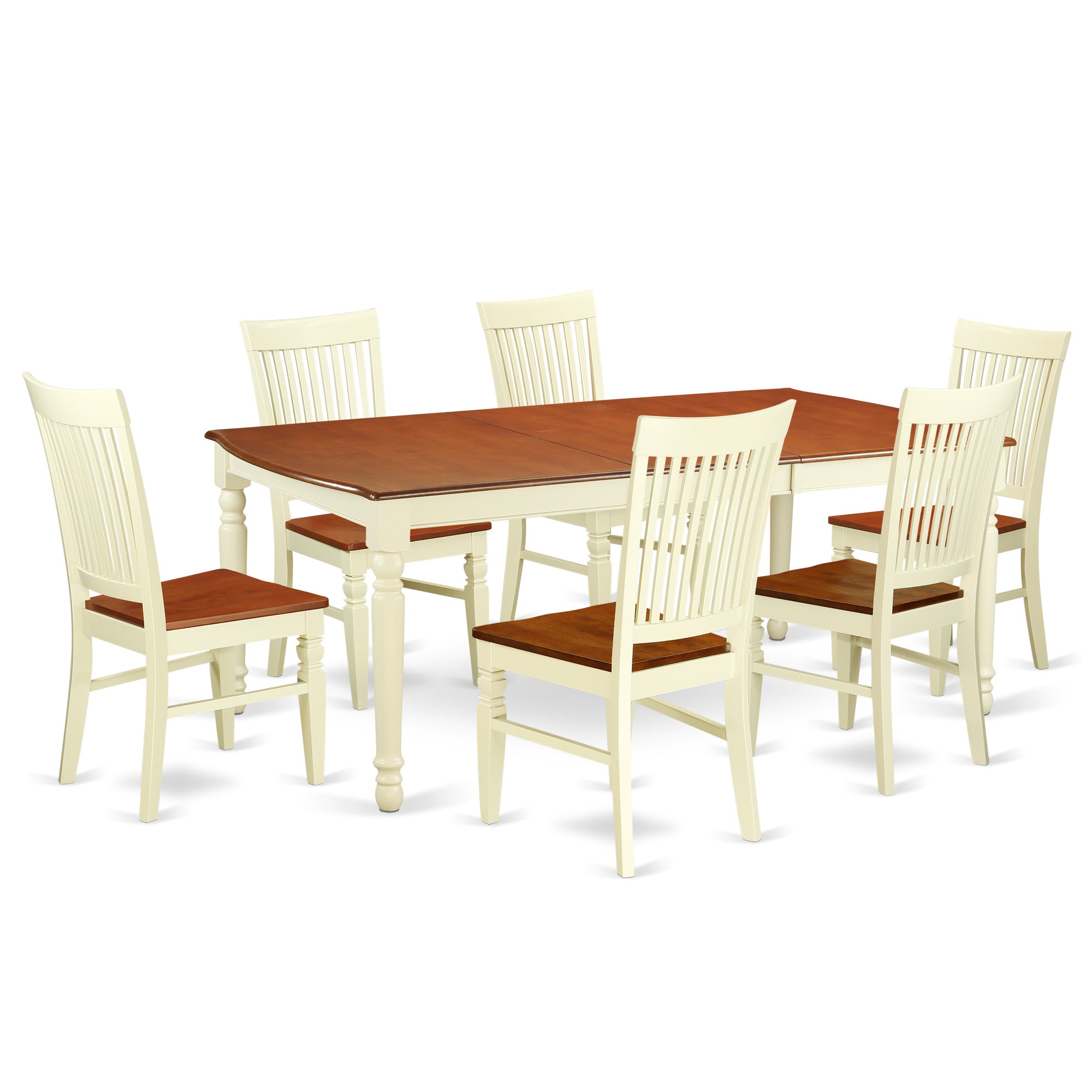 DOWE7-BMK-W 7 Pc Kitchen table set with a Dining Table and 6 Dining Chairs in Buttermilk and Cherry