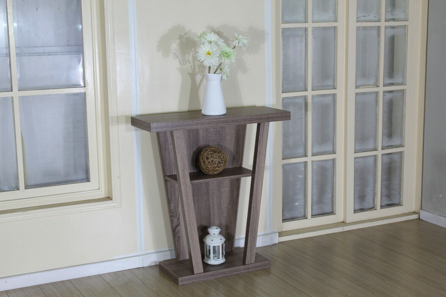 2-Shelf Modern Console Accent Hallway Table Distressed Taupe