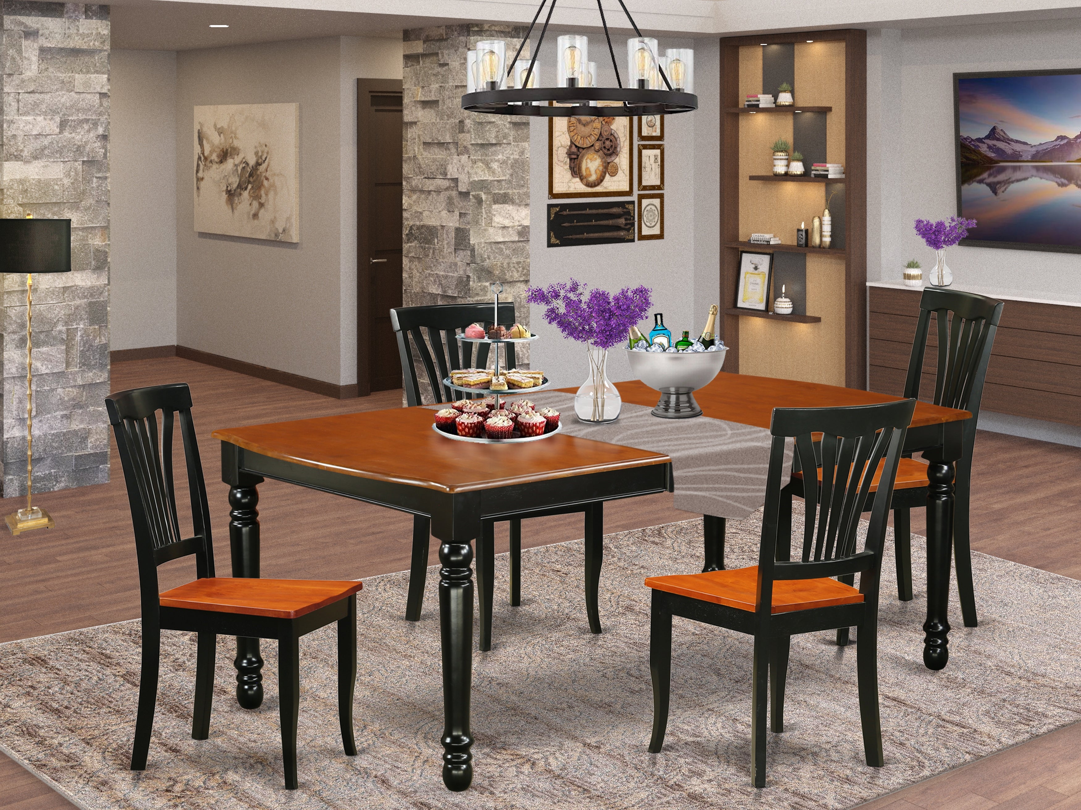 DOAV5-BCH-W 5 PC kitchen tables and chair set with one Dover dining table and 4 kitchen chairs in a Black and Cherry Finish