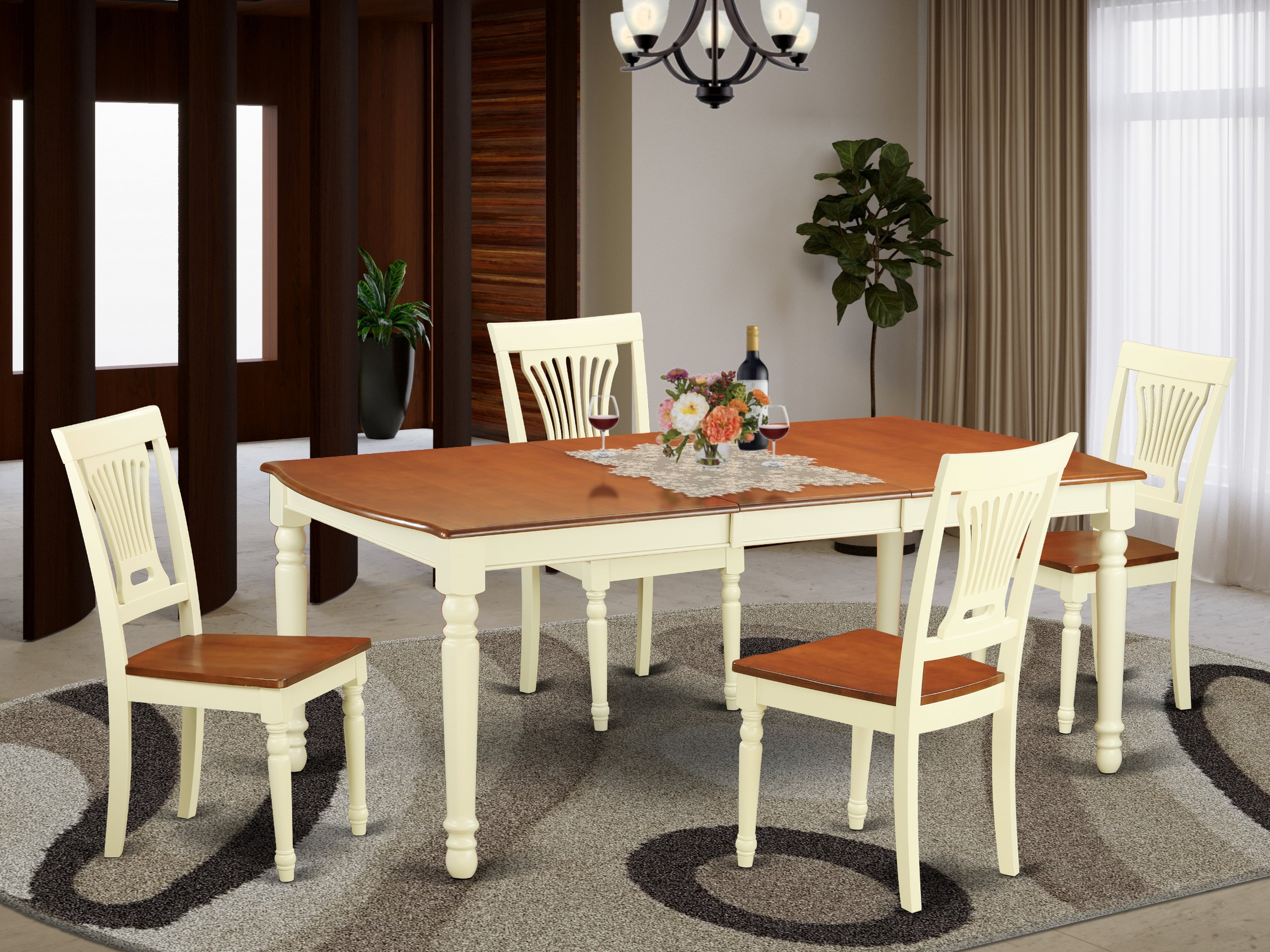 DOPL5-WHI-W 5 PC Table and Chairs set for 4-Dinette Table and 4 Dining Chairs