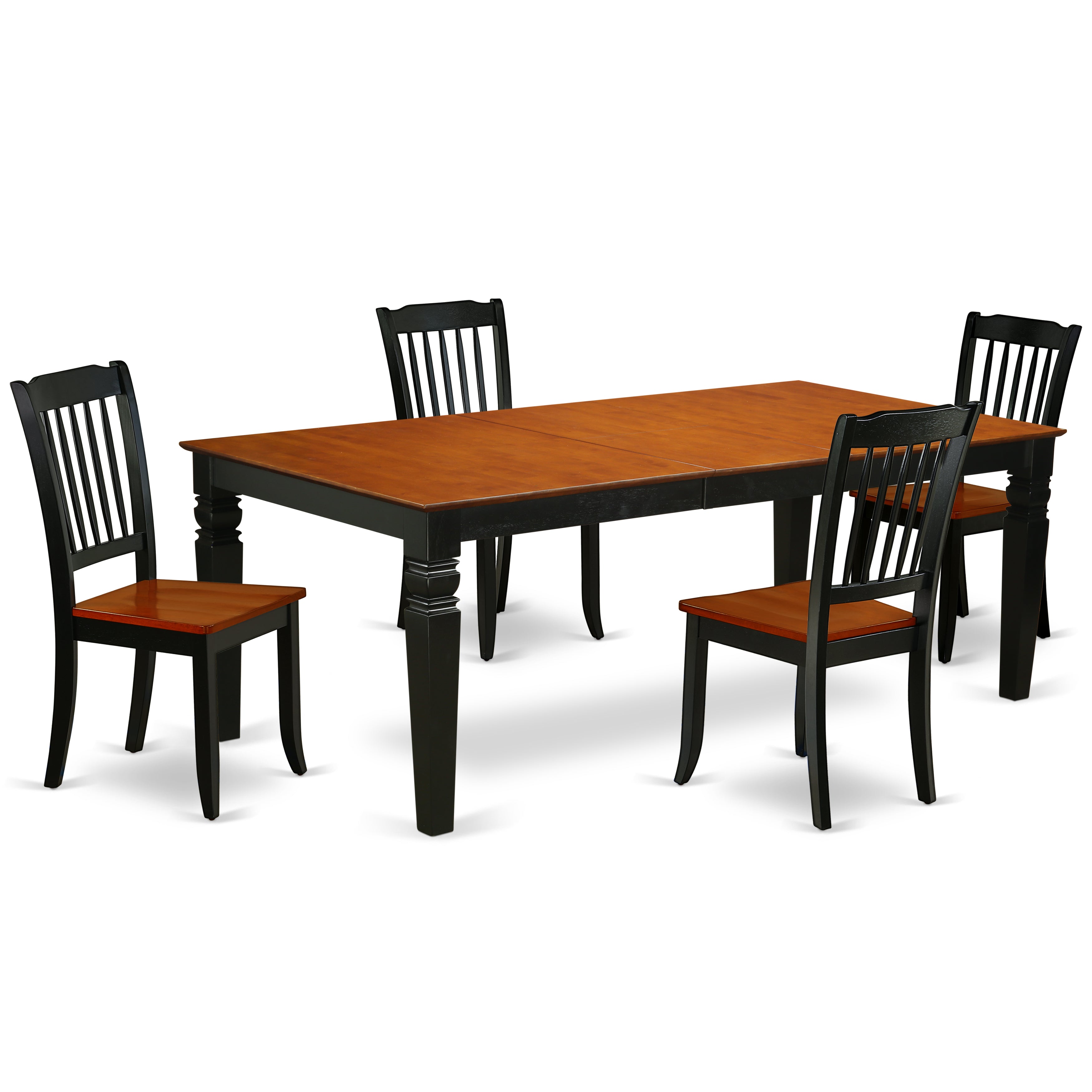 LGDA5-BCH-W 5PC Rectangular 66/84 inch Table with 18 In Leaf and 4 vertical slatted Chairs