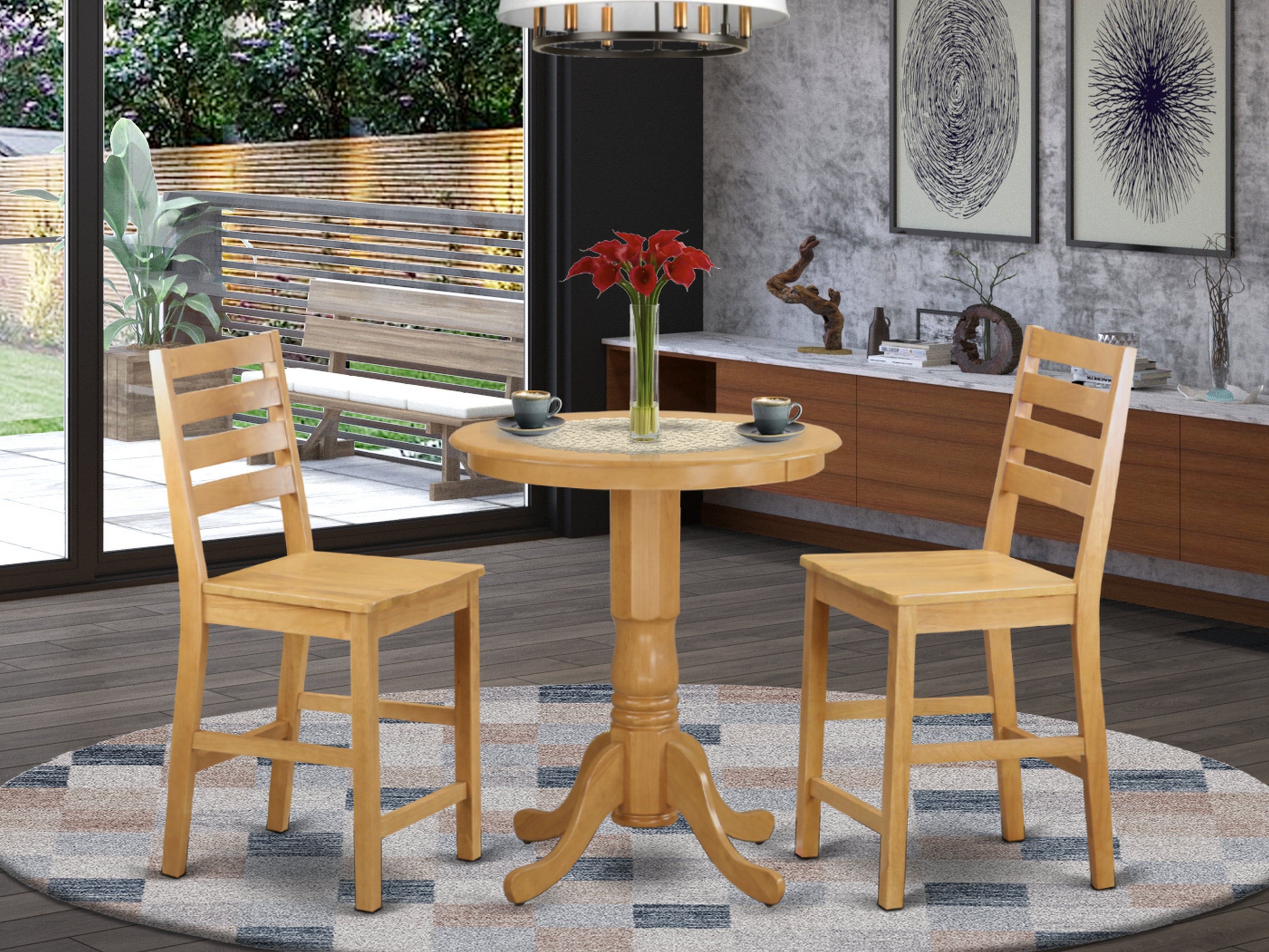 EDCF3-OAK-W 3 Pc counter height set-pub Table and 2 counter height Chairs