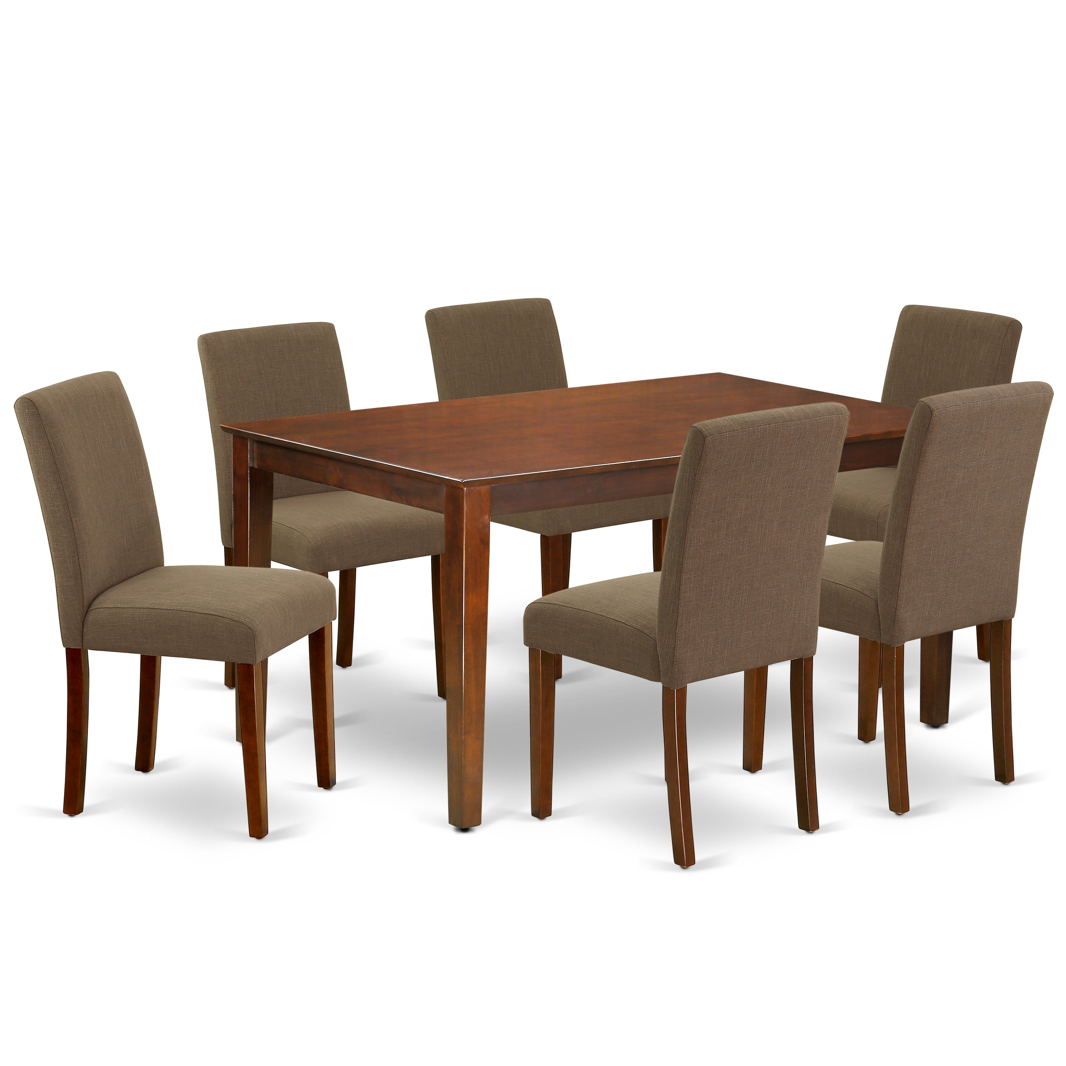 CAAB7-MAH-18 7Pc Rectangle 60" Dining Table And 6 Parson Chair With Mahogany Leg And Linen Fabric Coffee