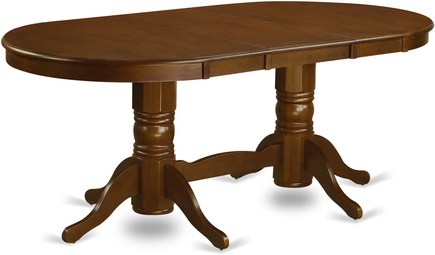 7 PC Espresso Oval Dining room Table With Leaf, Double pedestal and 6 Chairs Set