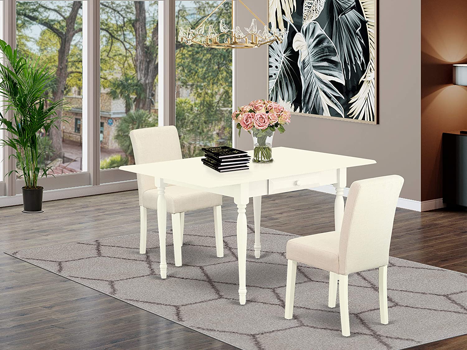 Monza 3Pc Rectangular Table and 2 Parson Chairs Dining Table Set In Linon White
