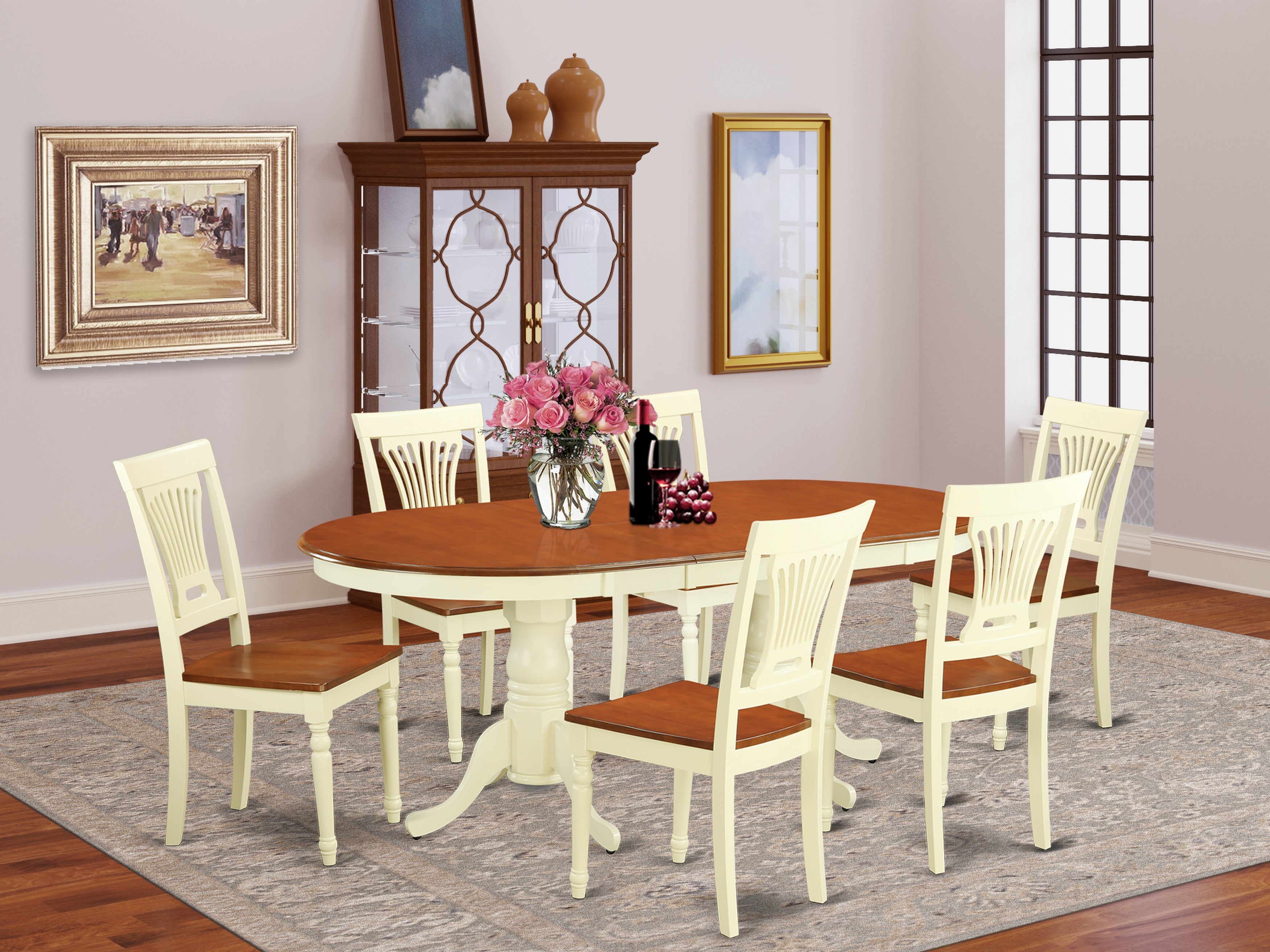 PLAI7-WHI-W 7 Pc Dining room set for 6-Dining Table plus 6 Chairs for Dining room
