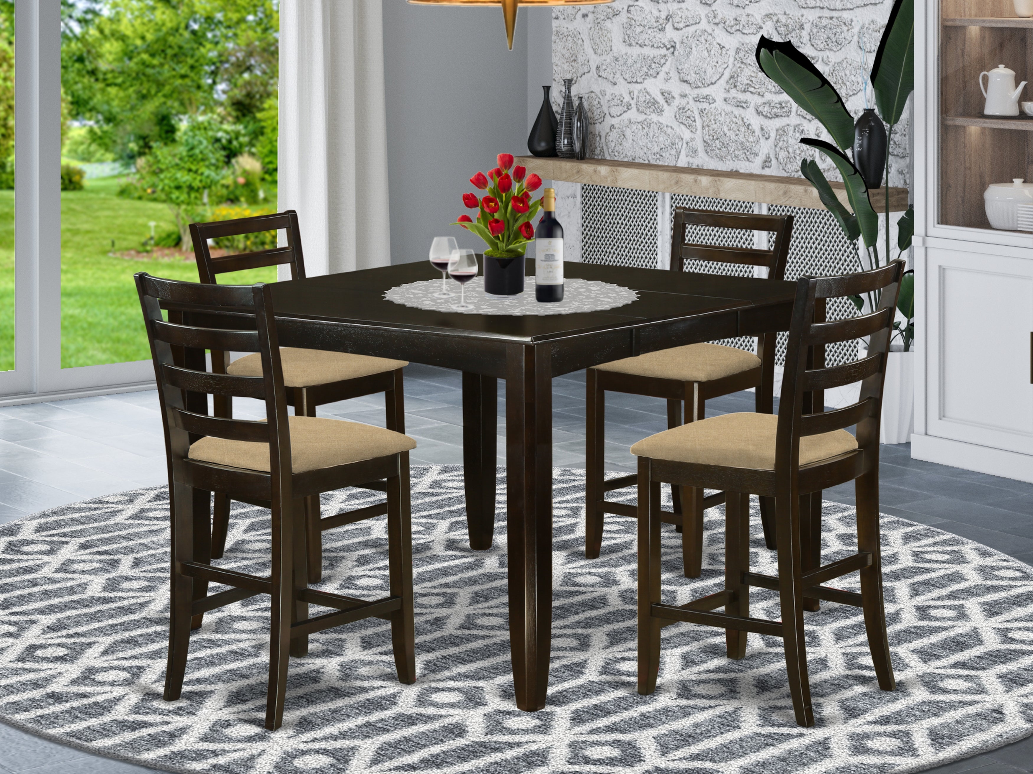 FAIR5-CAP-C 5 Pc counter height Table set- Square Table and 4 Stools