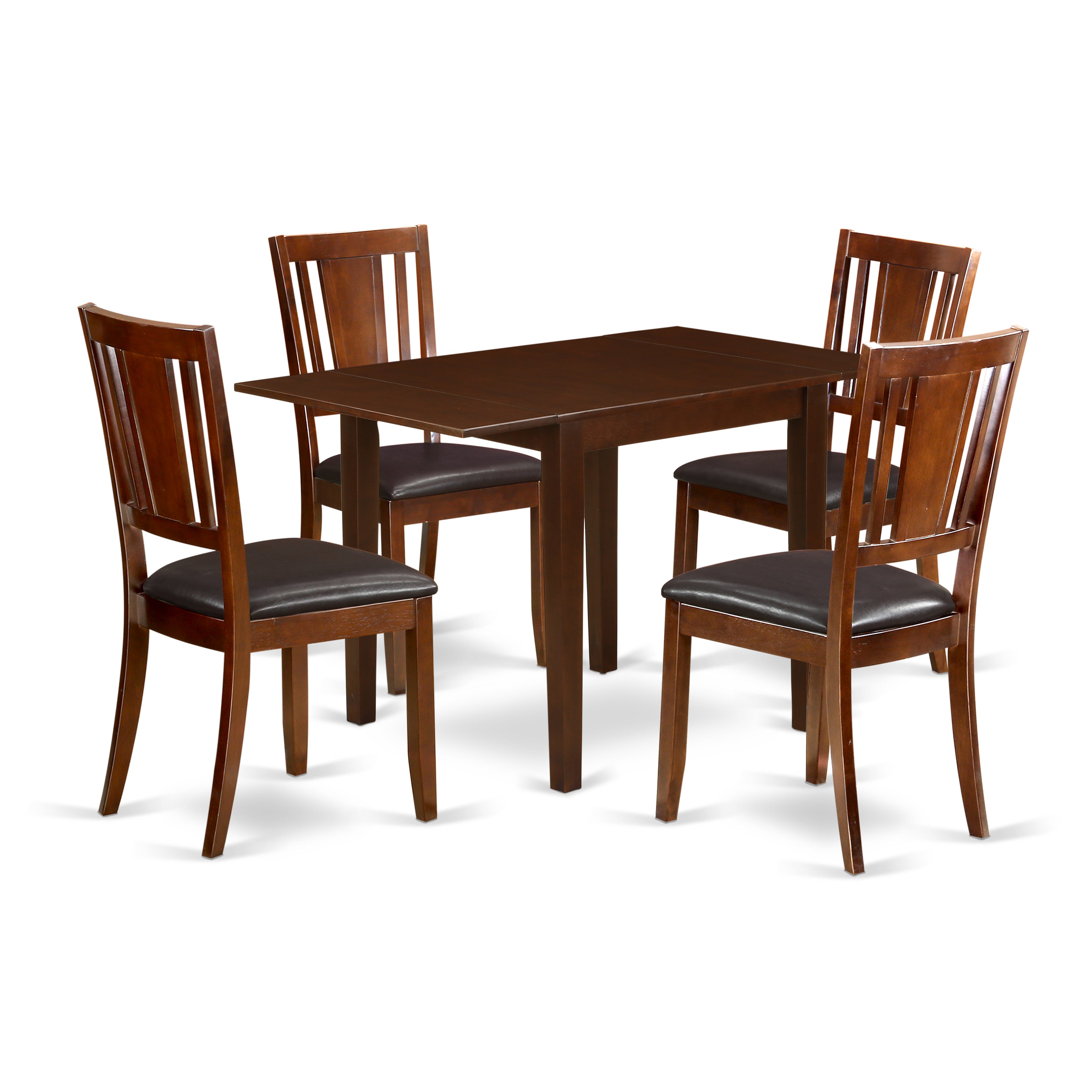 East West Furniture NDDU3-MAH-W Dining Room Table Set for 5- 4 Excellent Kitchen Chairs - an Attractive Wooden Table - Mahogany Color Faux Leather - Mahogany Finish Wood Structure