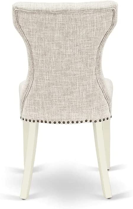 East West Furniture DLGA3-WHI-35 3-Pc Round Dinette Set Included a Wood Kitchen Table & 2 Dining Room Chairs, Doeskin Linen Fabric Dining Room Chairs Seat with Rubber Wood Legs, Linen White Finish