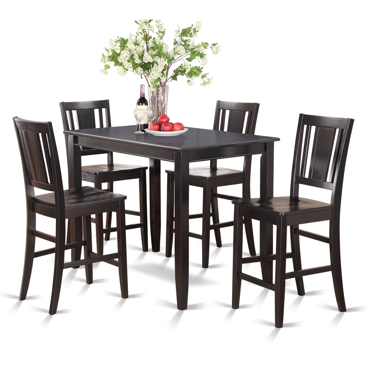 BUCK5-BLK-W 5 Pc Counter height Table set-high Table and 4 Stools