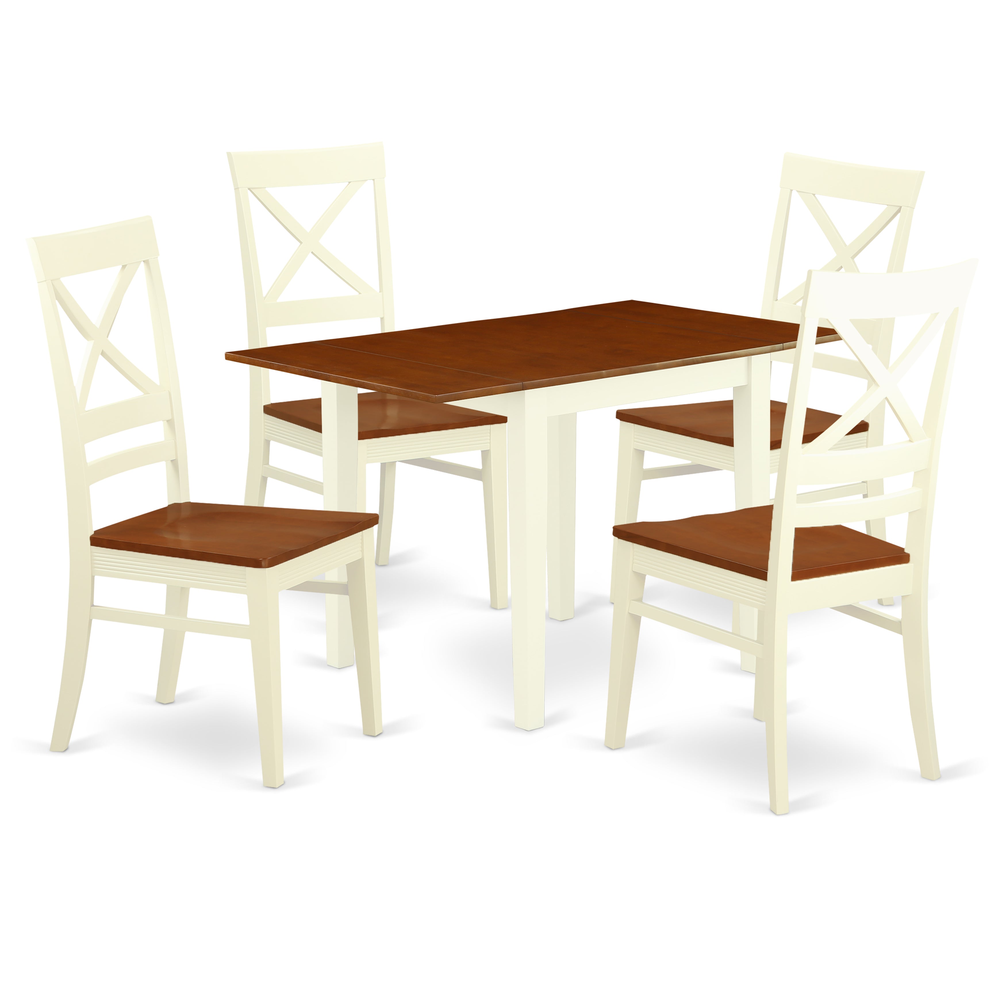 East West Furniture NDQU5-WHI-W, 5Pc Dining Room Table Set Offers a Small Kitchen Table and 4 Kitchen Chairs with Solid Wood Seat and X Back, Buttermilk and Black Finish