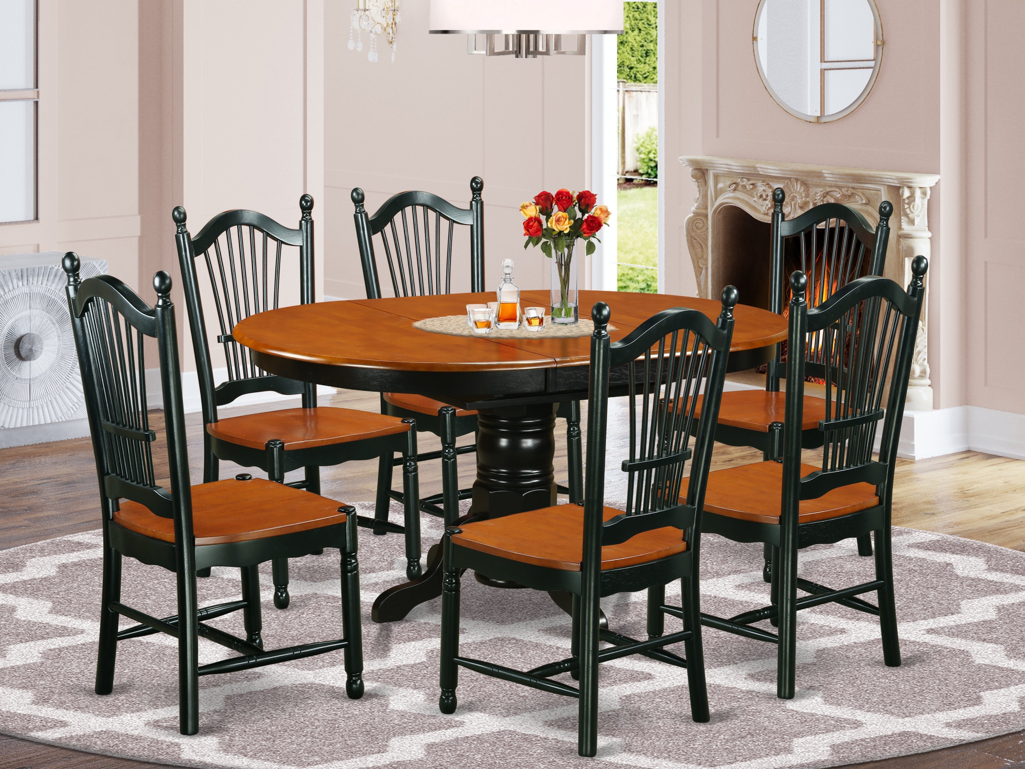 KEDO7-BCH-W 7-Piece dinette set with one Kenley table and 6 dining room chairs in a Black & Cherry Finish
