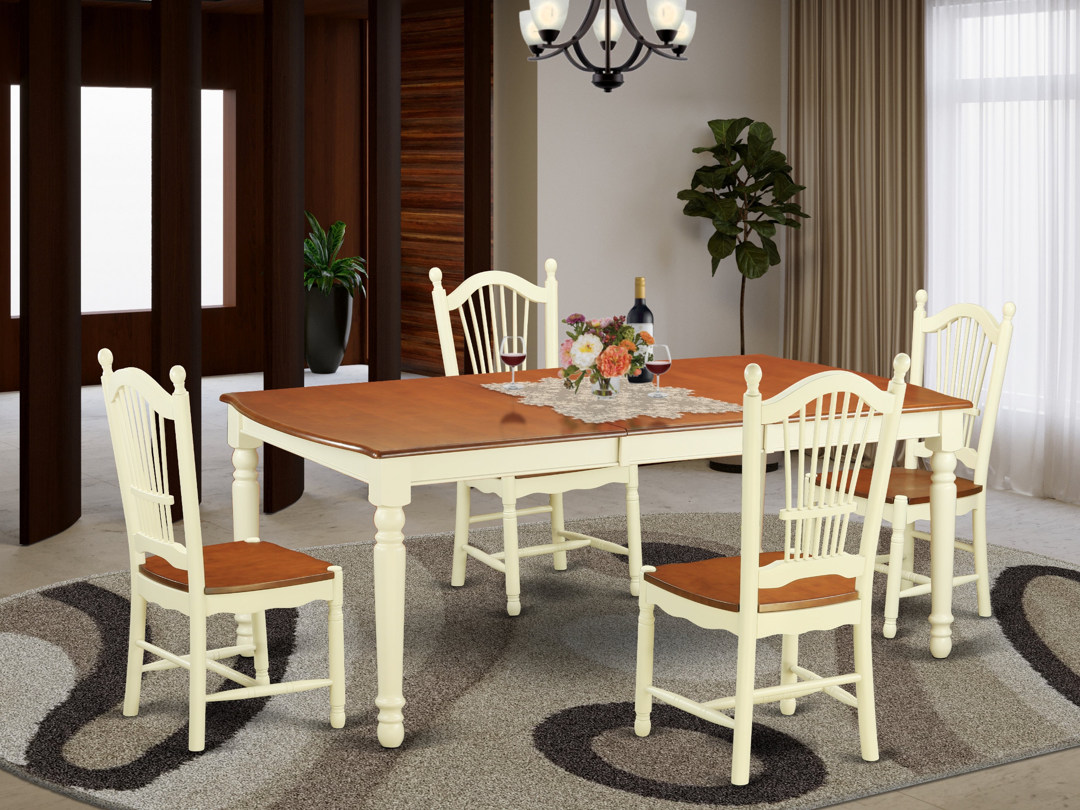 DOVE5-WHI-W 5 Pc Dinette set for 4-Dining Table and 4 Kitchen Dining Chairs
