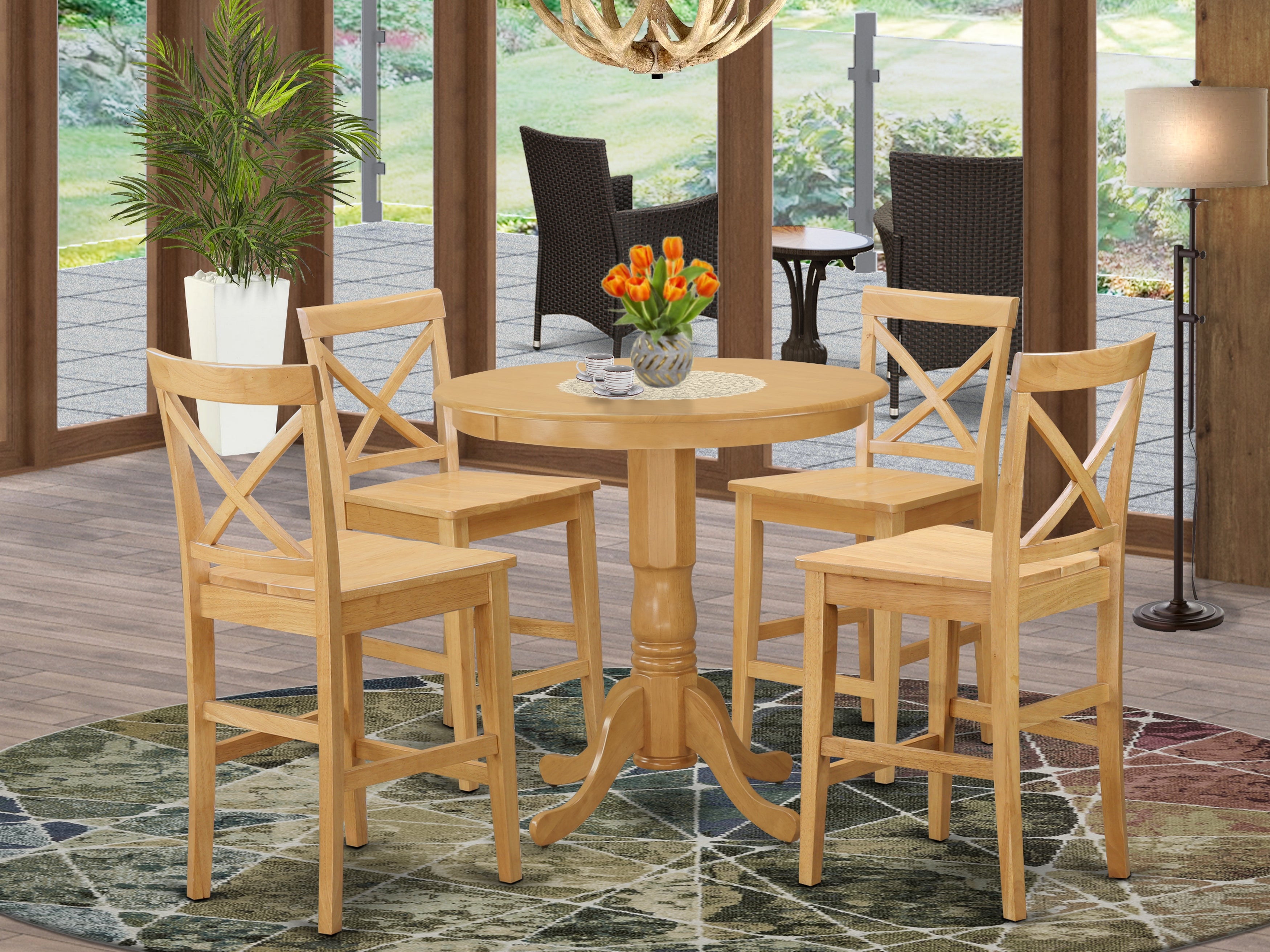 JAPB5-OAK-W 5 Pc counter height Dining room set - high top Table and 4 Kitchen Chairs.