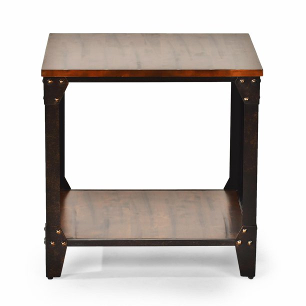 Winston Square Distressed Tobacco Wood and Metal End Table