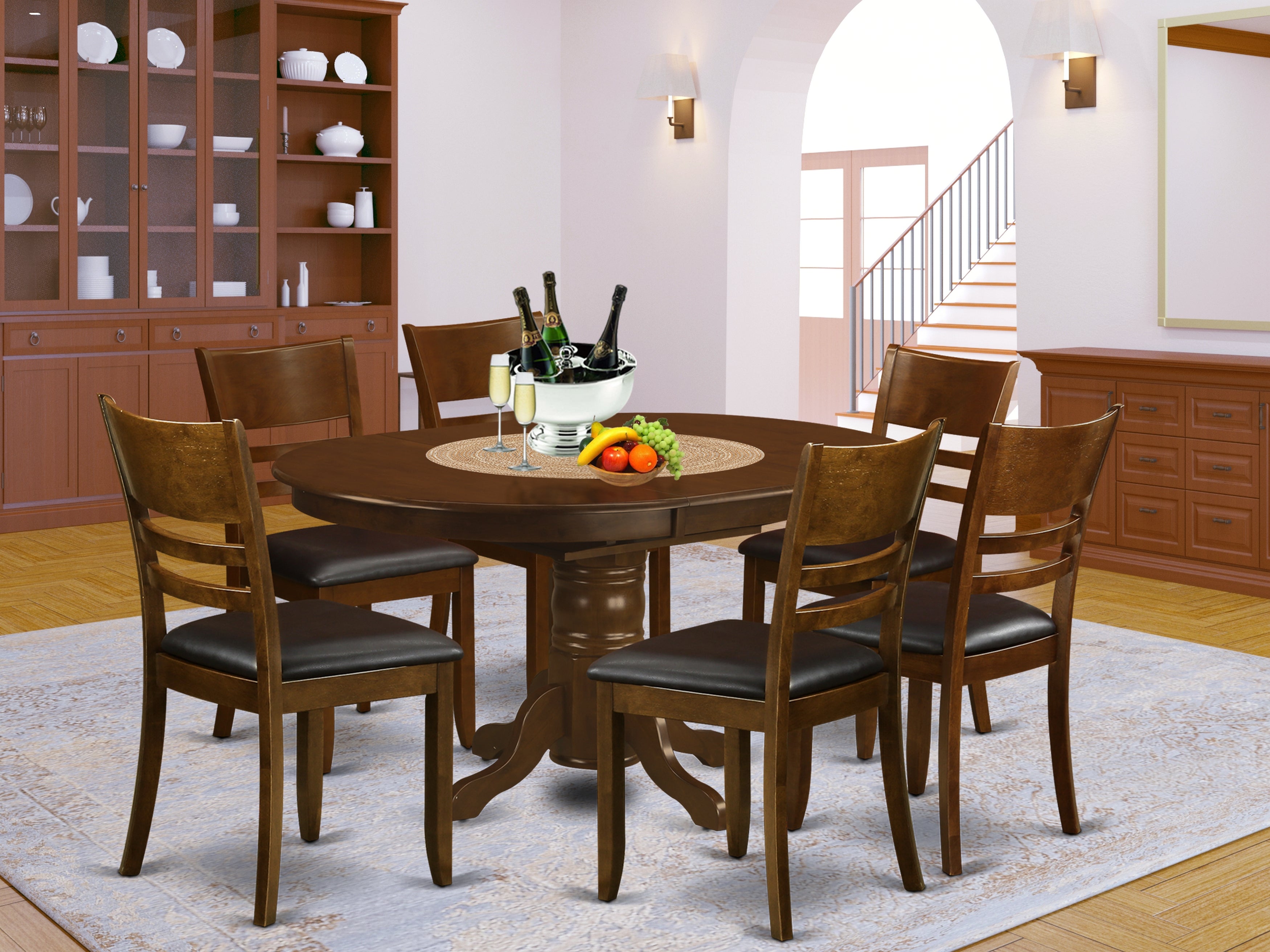 KELY7-ESP-LC 7 Pc set Kenley with a Leaf and 6Padded Leather Kitchen Chairs in Espresso .