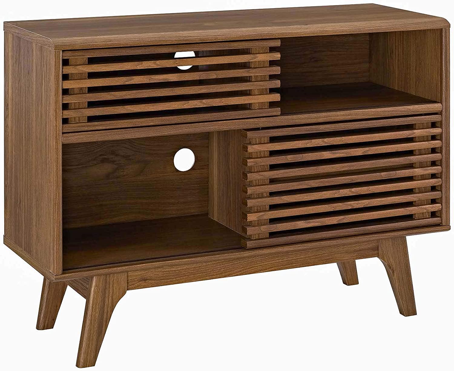 Modway Render Mid-Century Modern Two-Tier Display Stand in Walnut