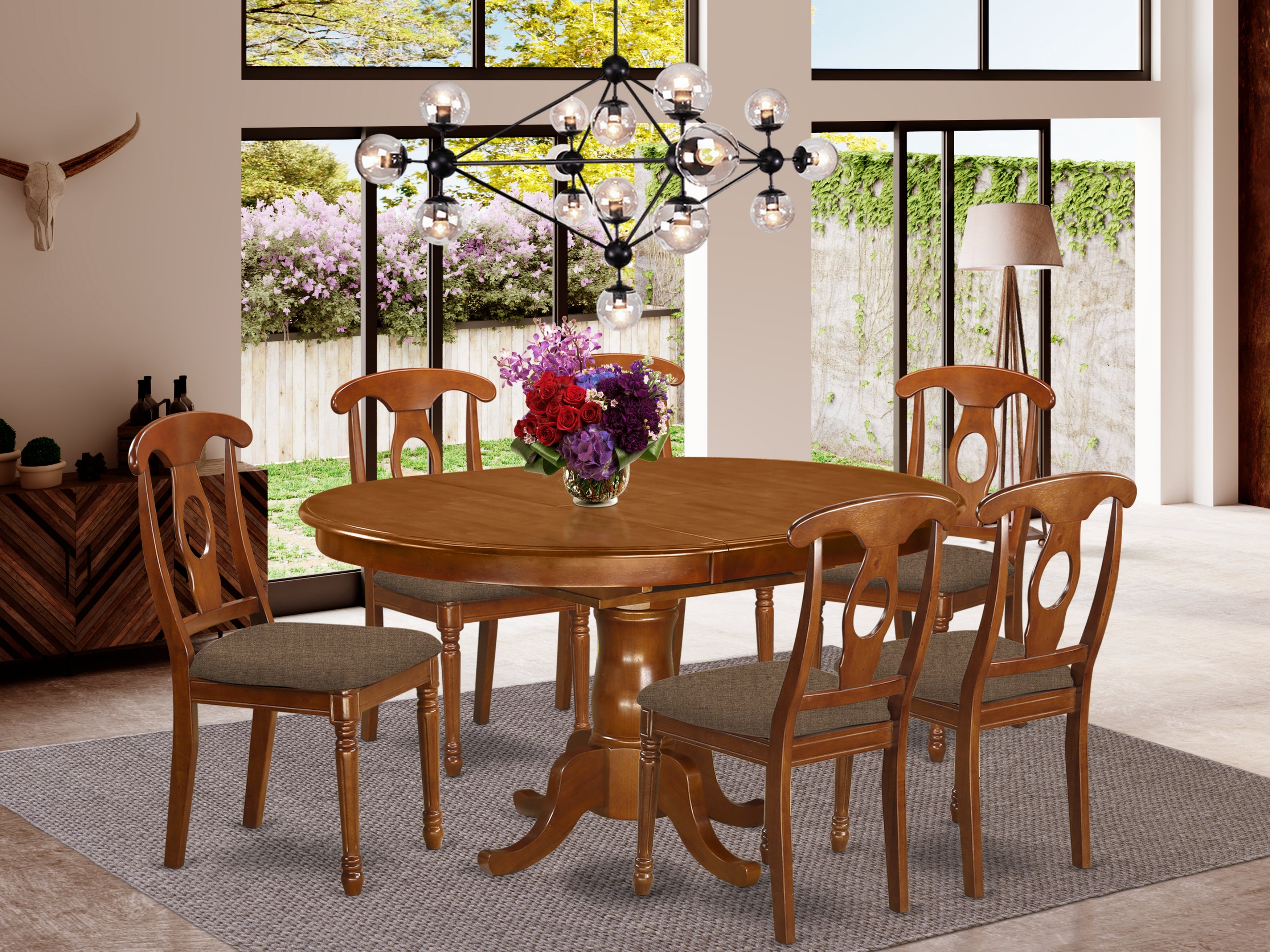 PONA7-SBR-C 7 Pc Dining room set-and Oval Dining Table with Leaf and 6 Dining Chairs