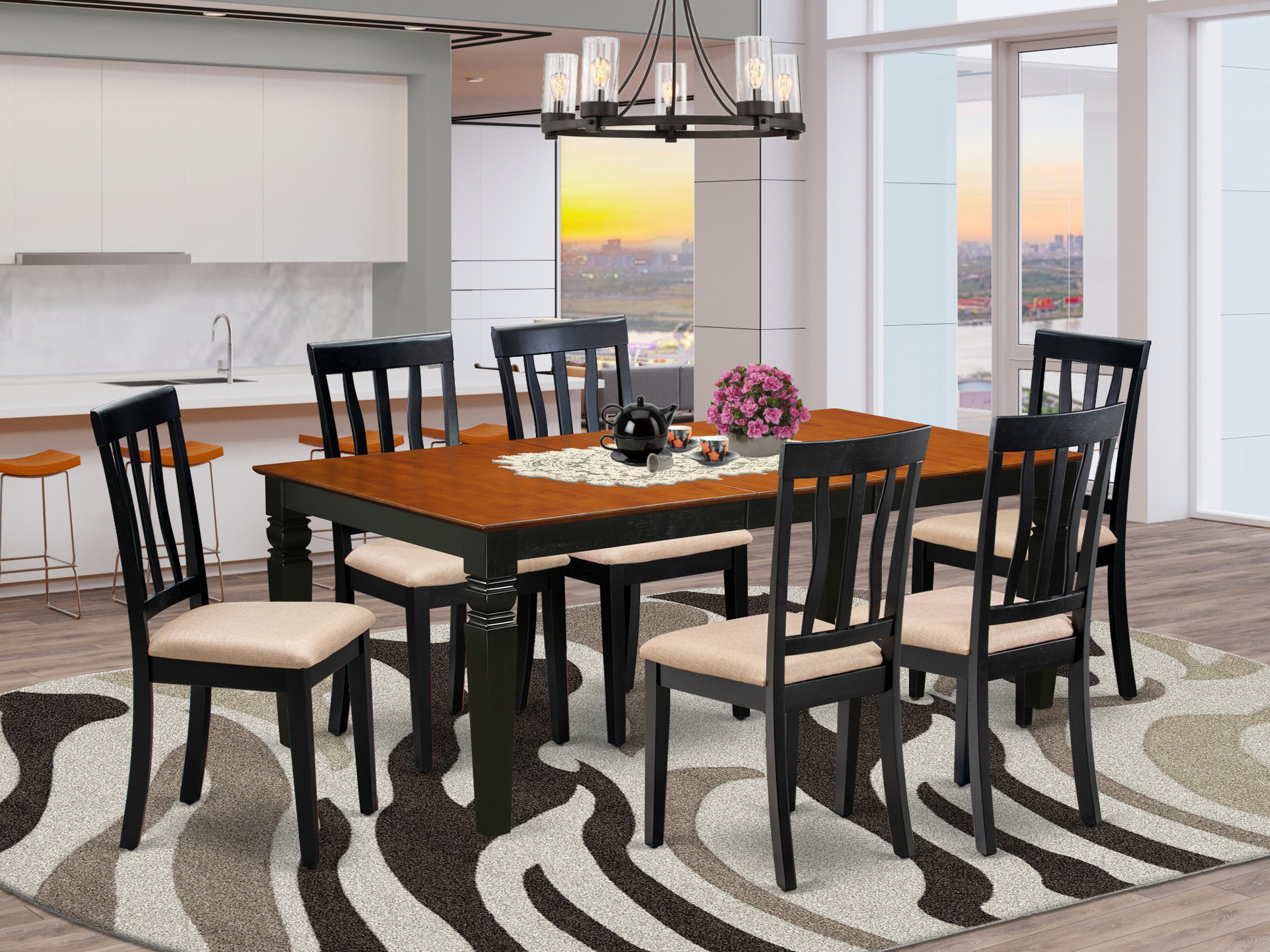 LGAN7-BCH-C 7 PcKitchen Table set with a Dining Table and 6 Kitchen Chairs in Black and Cherry