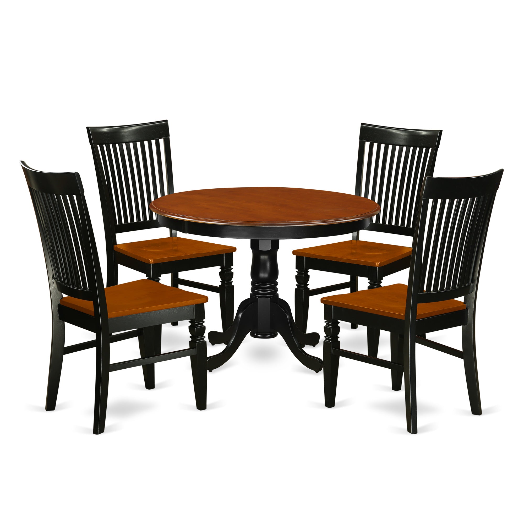 HLWE5-BCH-W 5 Pc Dinette set with a Dining Table and 4 Wood Seat Kitchen Chairs in Black and Cherry