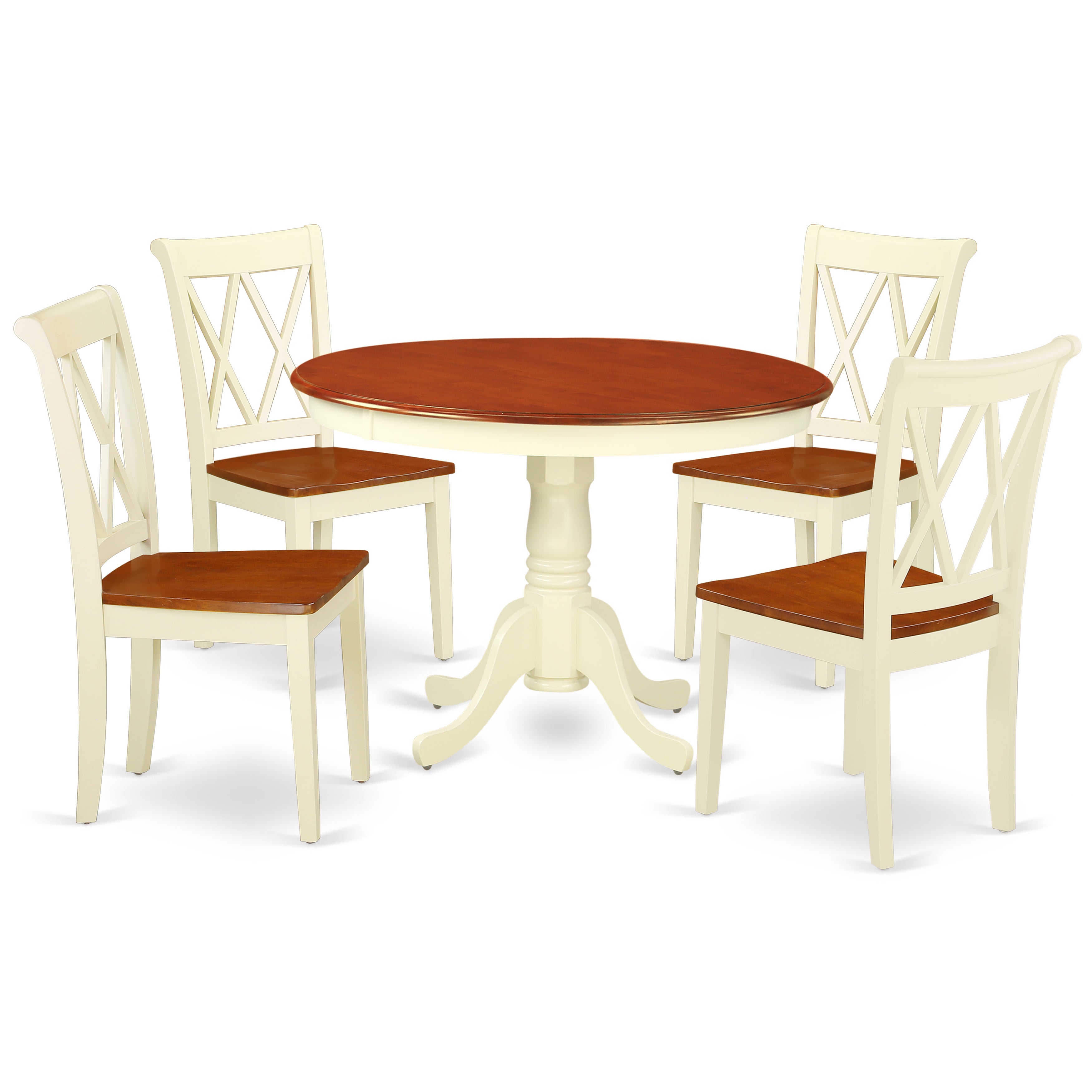 HLCL5-BMK-W 5PC Round 42 inch Table and 4 Double X back Chairs