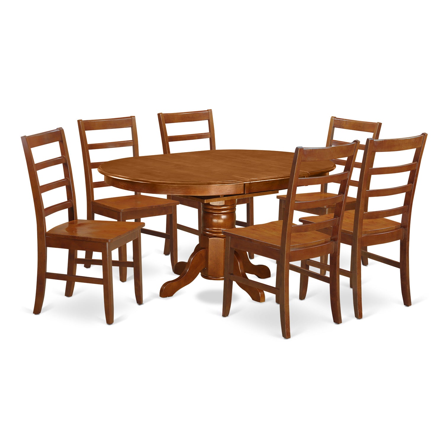 AVPF7-SBR-W 7 Pc set Avon Table with Leaf and 6hard wood Kitchen Chairs in Saddle Brown