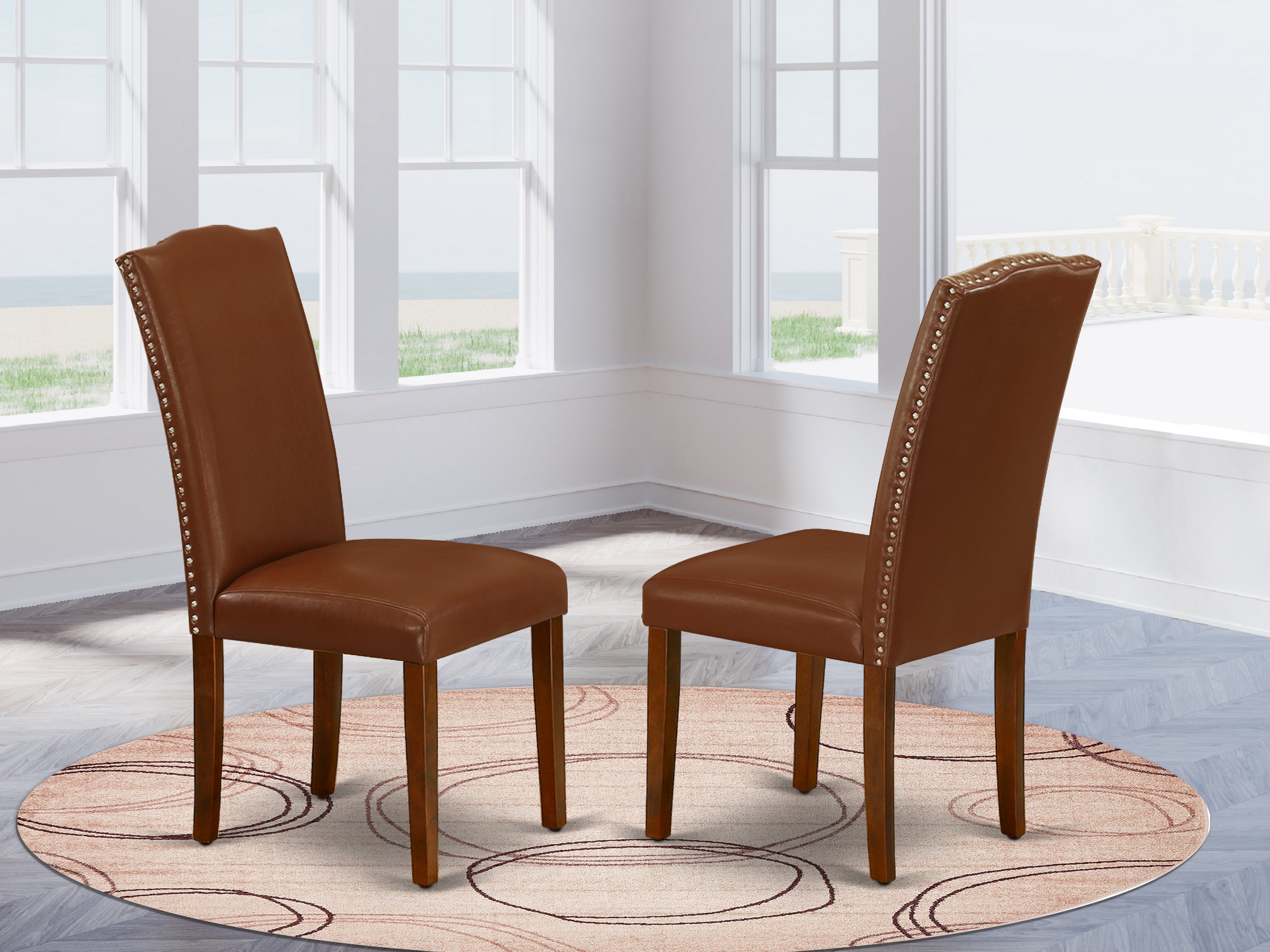 ENP3T66 Encinal Parson Chair With Mahogany Leg And Brown Flaux Leather