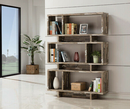 Modern 3-Tier Geometric Bookcase Salvaged Cabin
