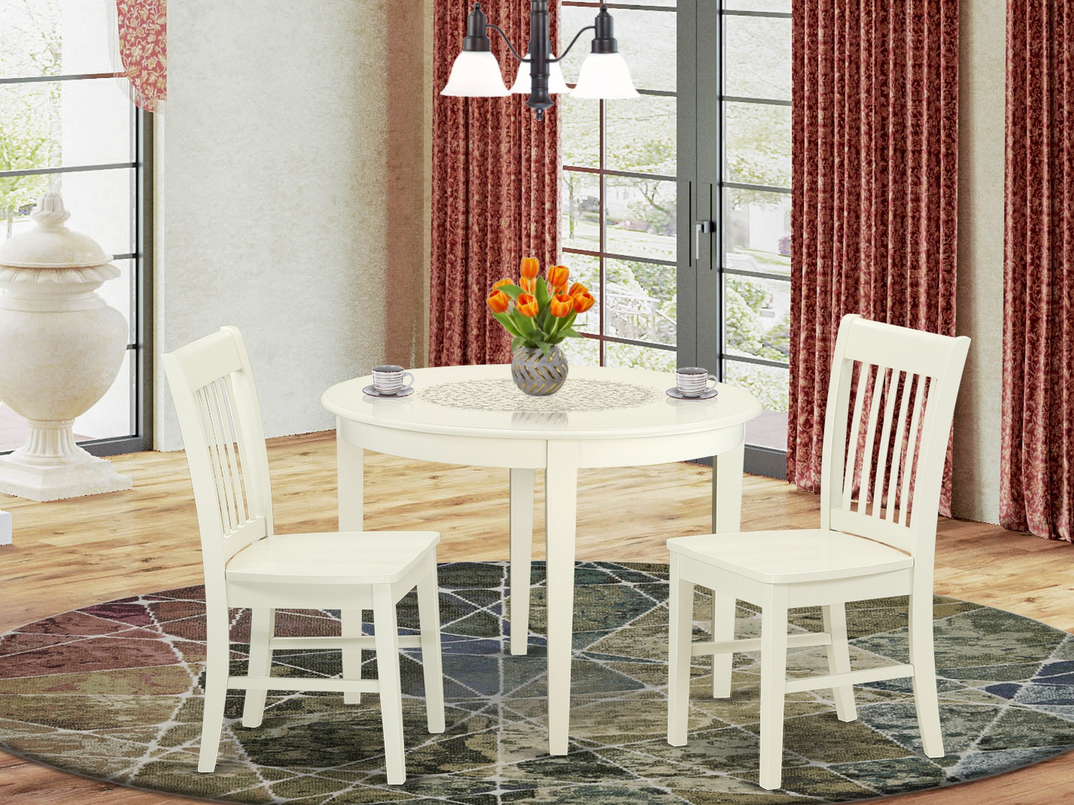 BONO3-WHI-W 3 Pc Kitchen table set with a Dining Table and 2 Faux Leather Kitchen Chairs in Linen White