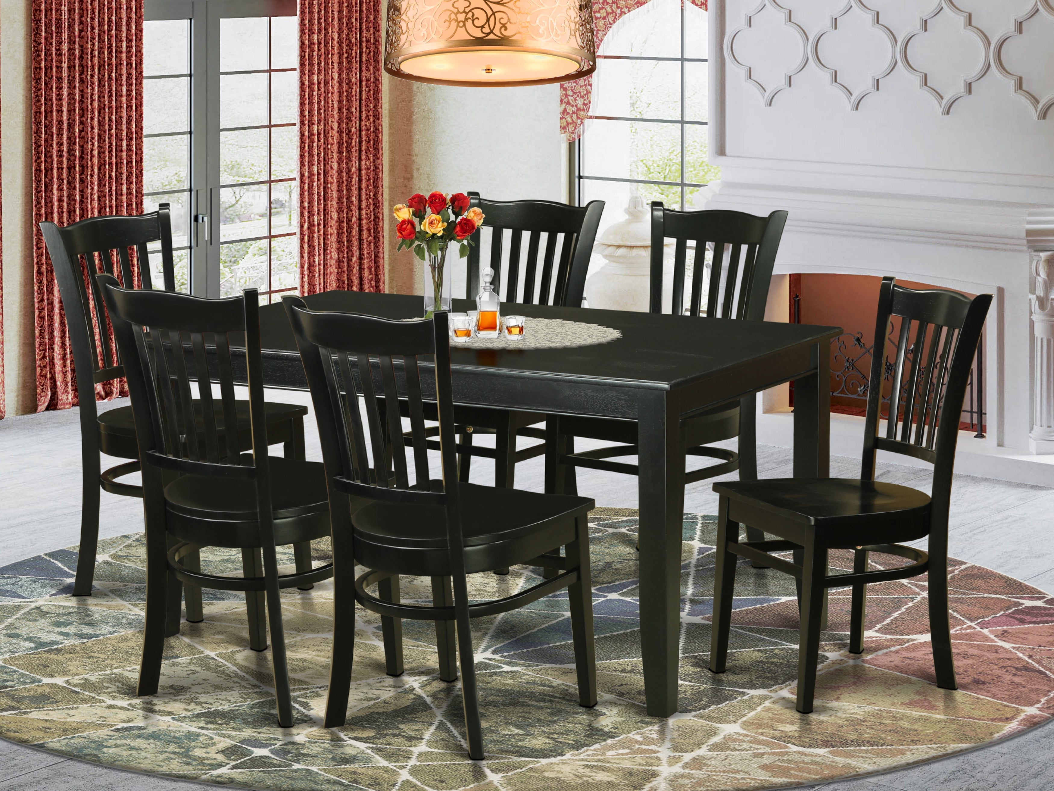 DUGR7-BLK-W 7 PC Dining room sets -Kitchen dinette Table and 6 Kitchen Chairs