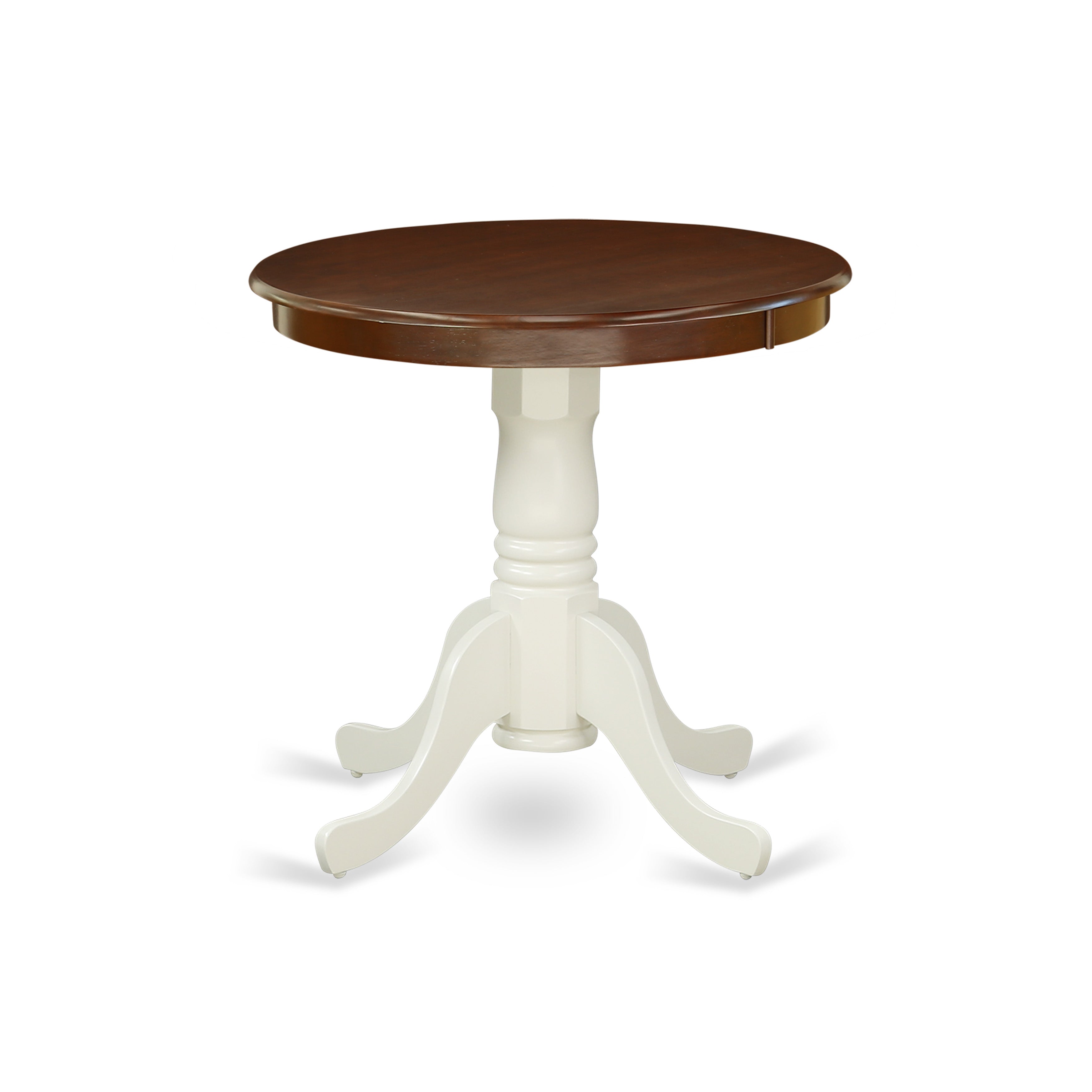 EMT-MLW-TP Edan Dining Table Made of Rubber Wood offering Walnut Finish Table Top, 30 Inch Round, Linen White Finish Pedestal