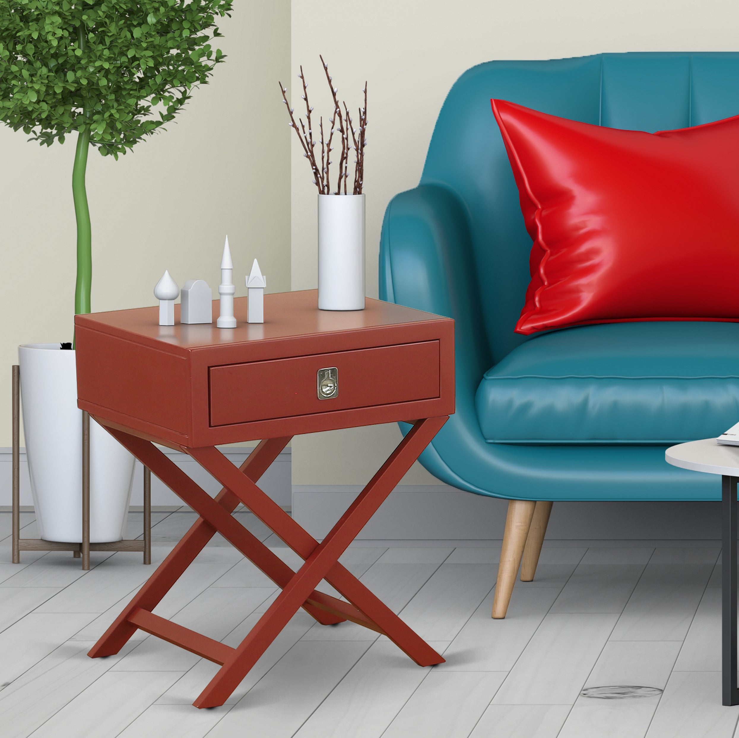 Hamilton Square Night Stand End Table With Drawer in Burgundy Finish