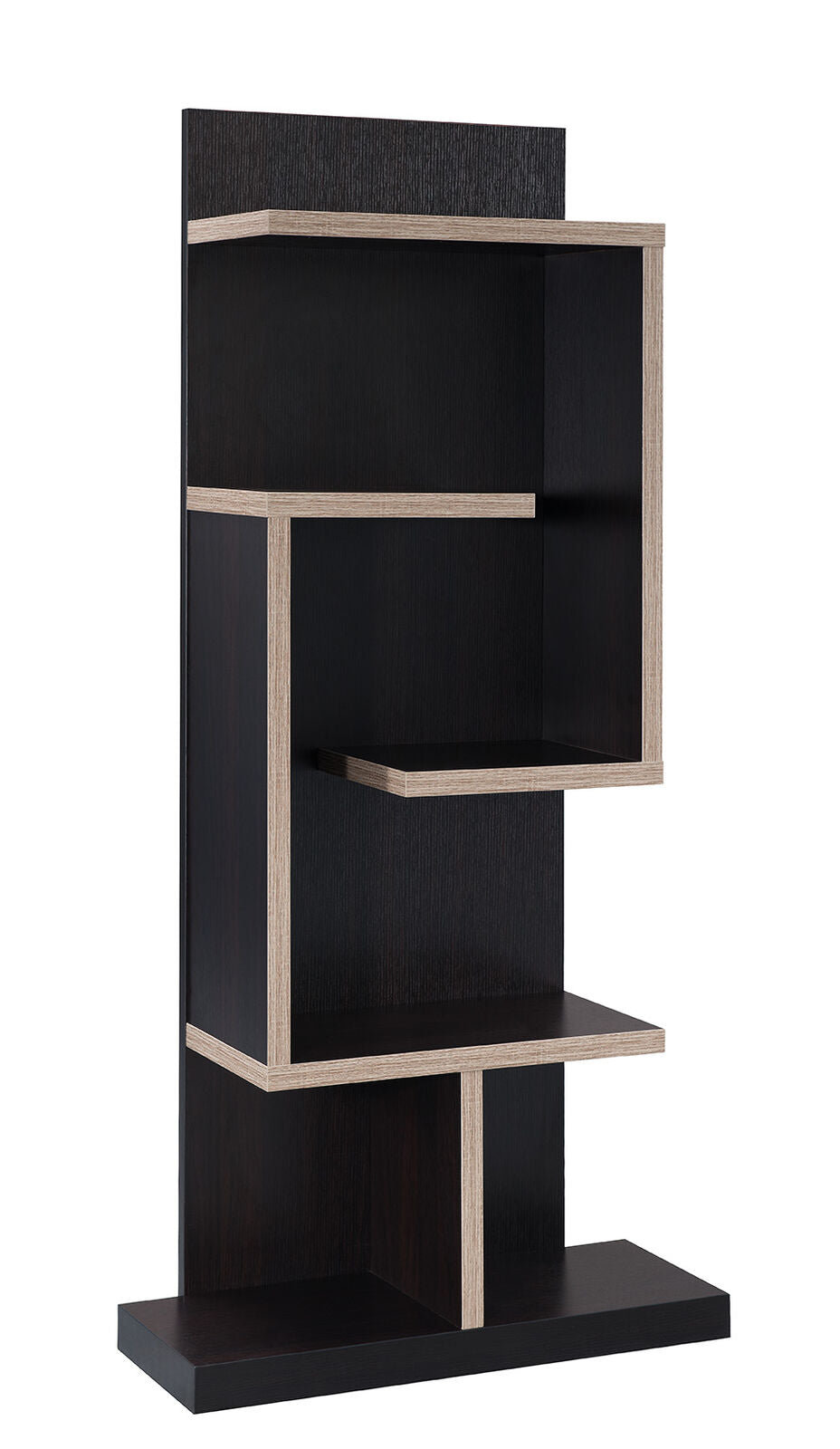 Mid Century Geometric 5- Shelf Asymmetrical Bookcase Shelf Dark Taupe And Black