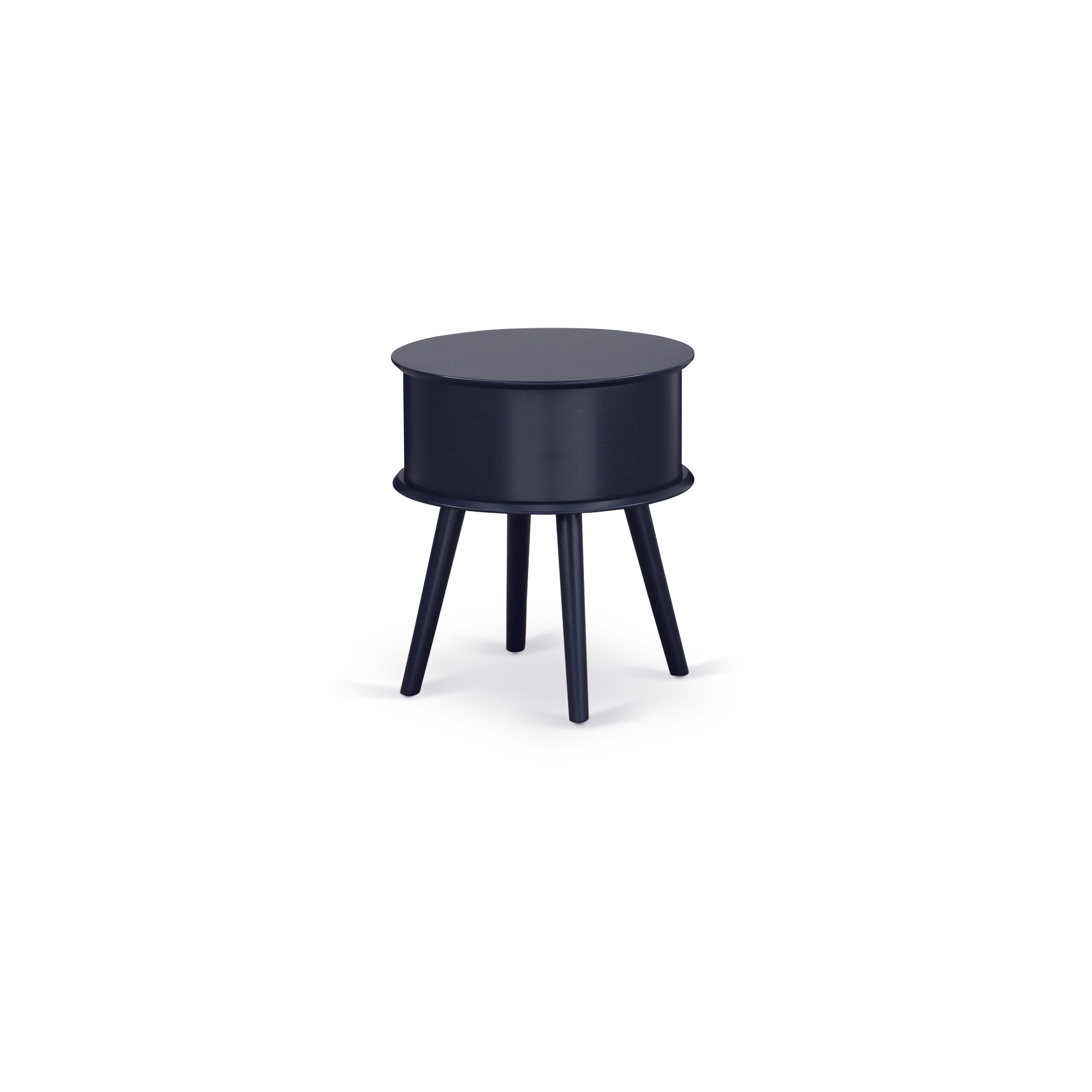 Gordon Round Night Stand End Table With Drawer in Navy Blue Finish