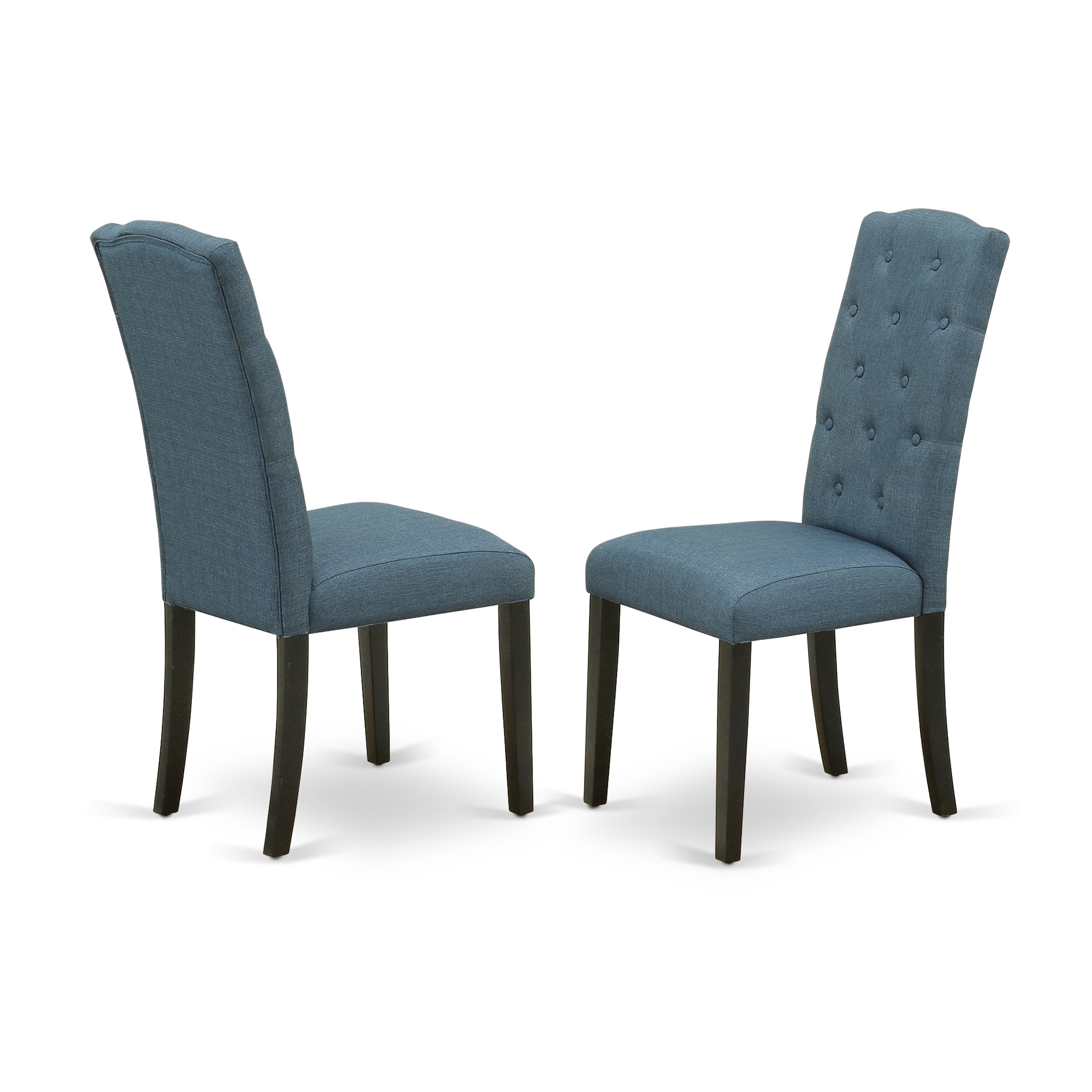 DLCE3-BLK-21 3Pc Dinette Set Includes a Rounded Kitchen Table with Drop Leaves and Two Parson Chairs with Blue Fabric, Black Finish