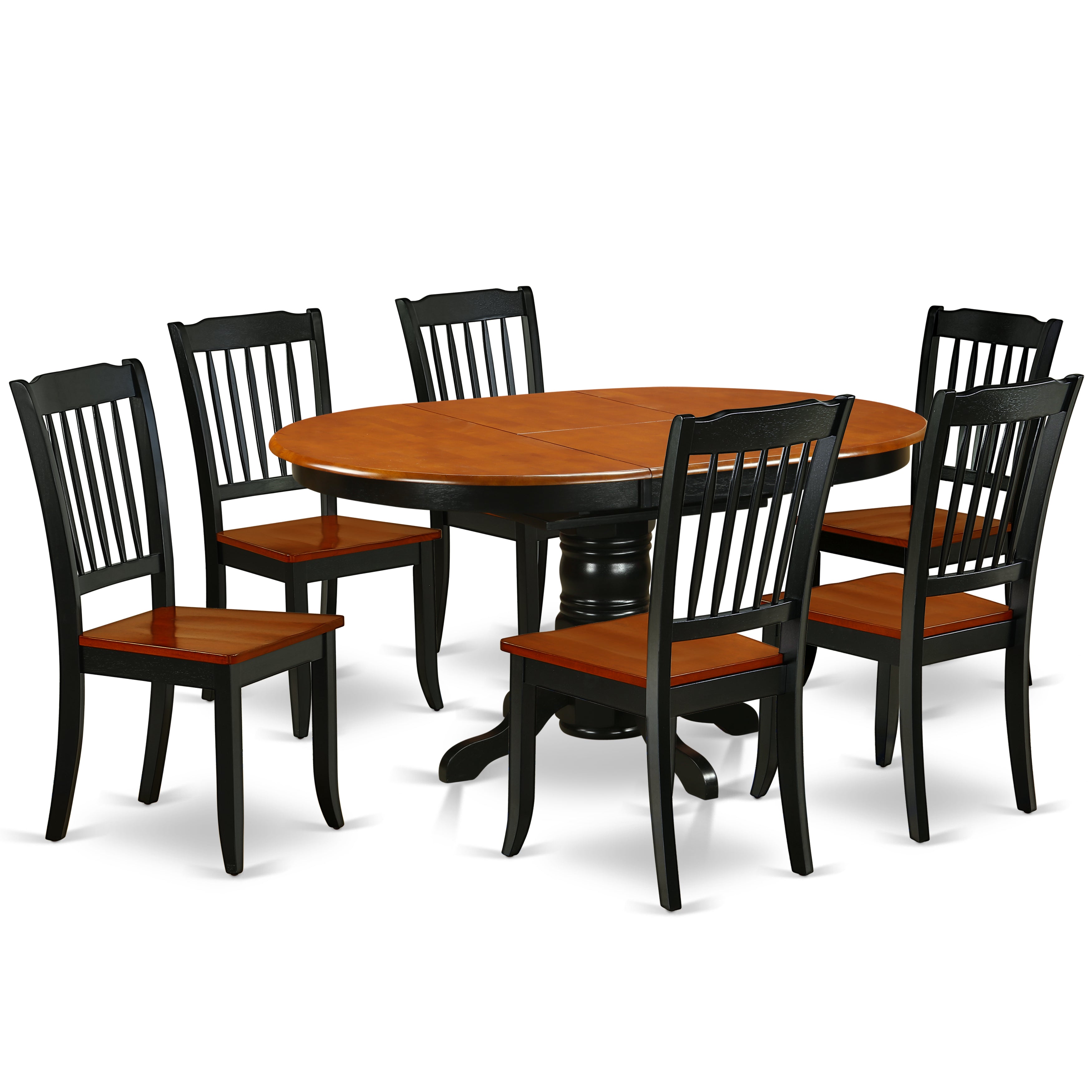KEDA7-BCH-W 7PC Oval 42/60 inch Table with 18 In Leaf and 6 vertical slatted Chairs