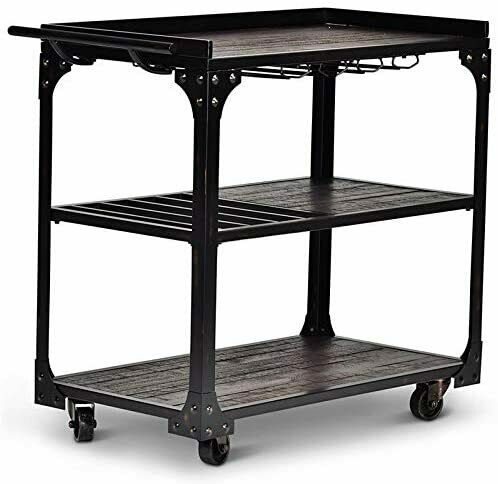 Sherlock Bar Game Room Server Cart in Tobacco Brown and Black Frame