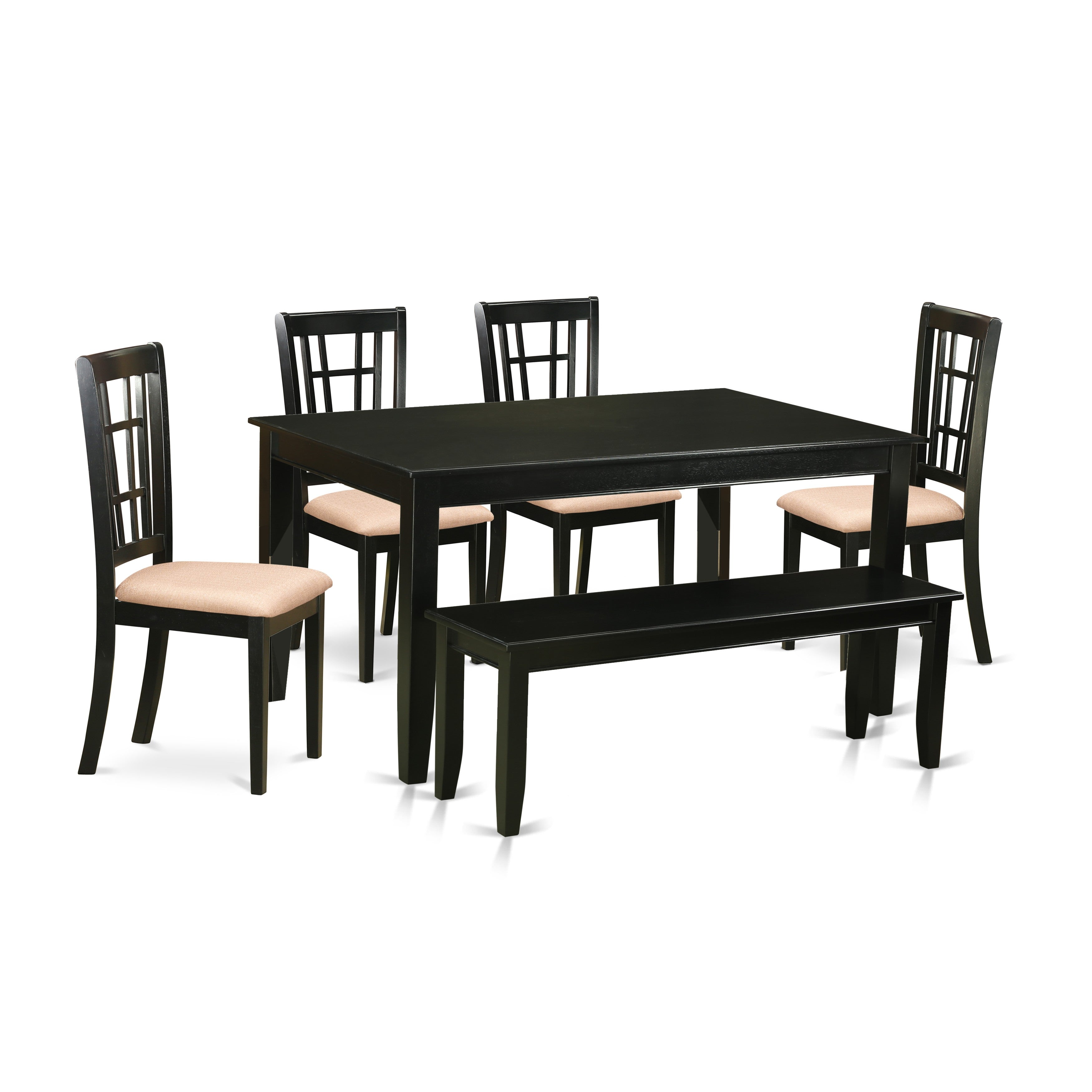 DUNI6-BLK-C 6 PC Kitchen nook Dining set - Kitchen Table and 4 Dining Chairs with Bench