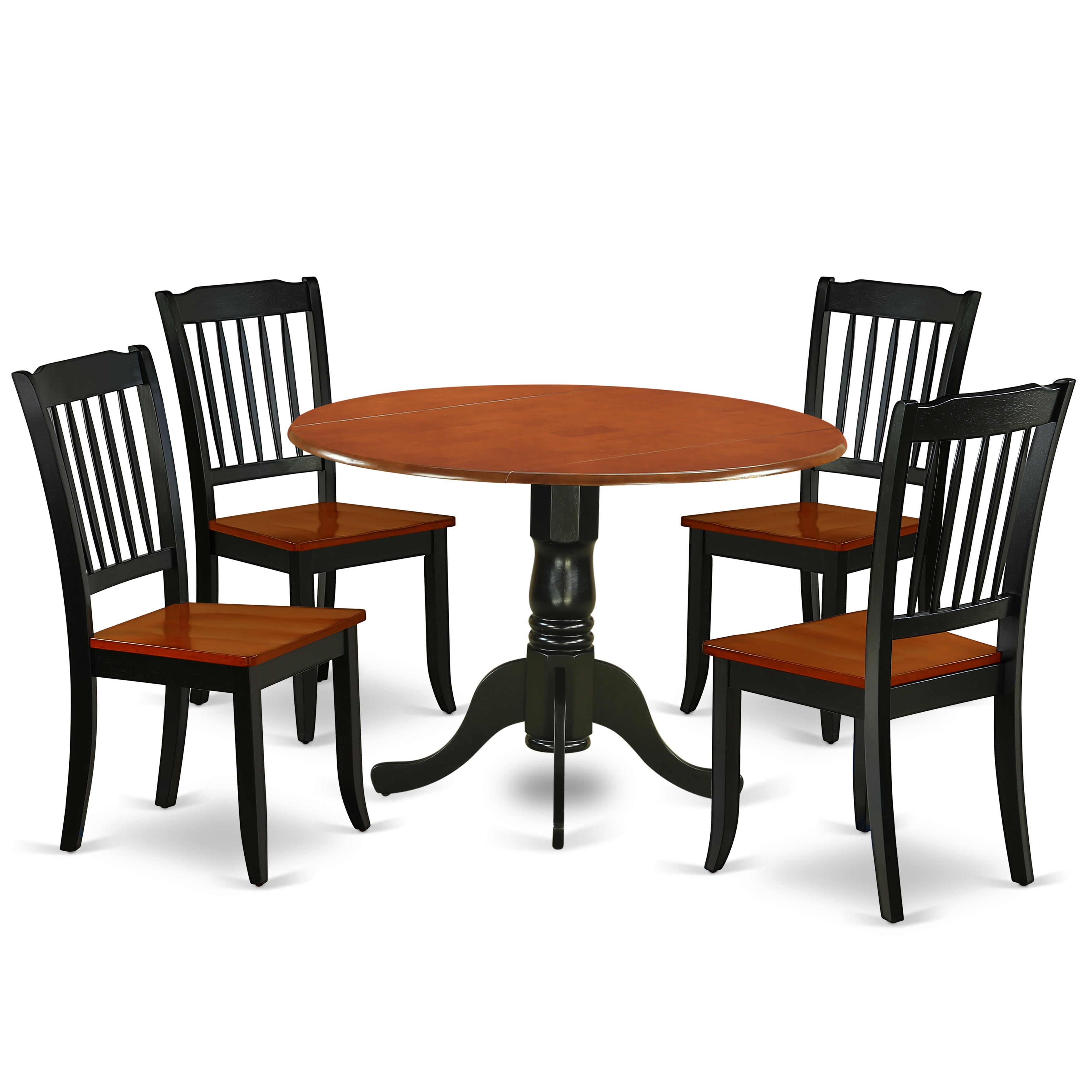 DLDA5-BCH-W 5PC Round 42 inch Table and 4 vertical slatted Chairs
