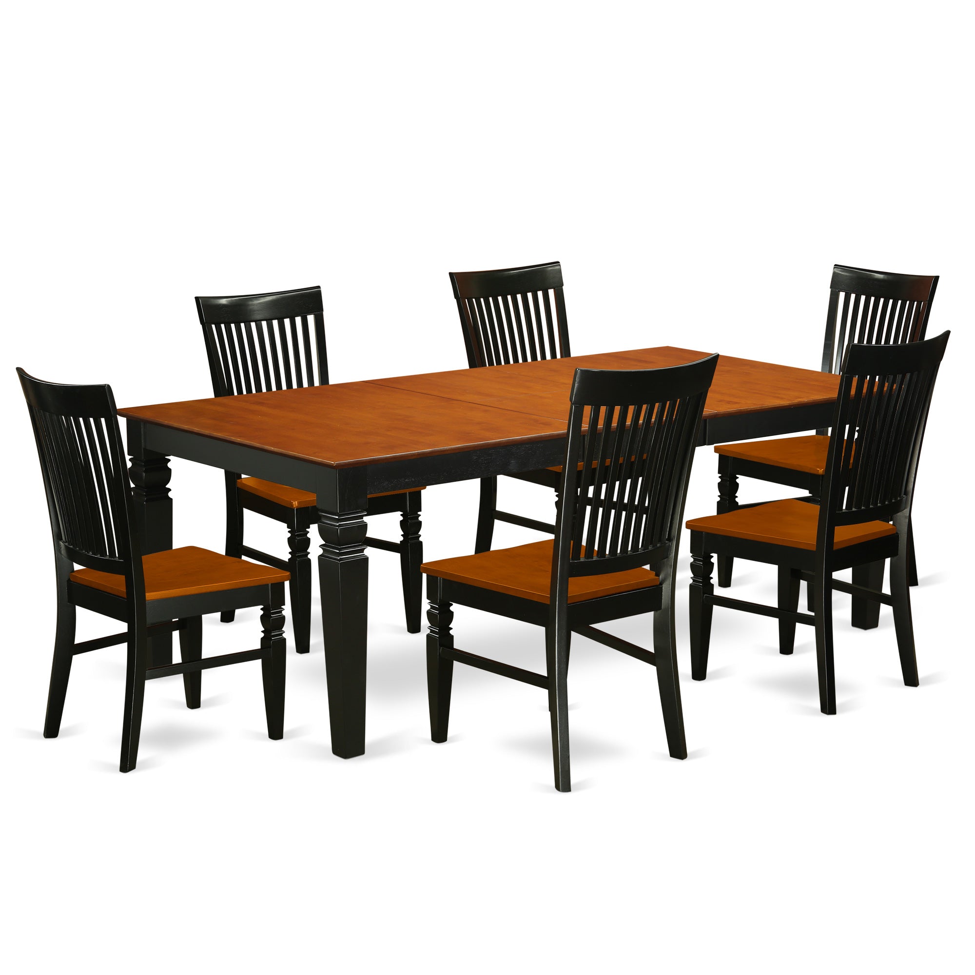 LGWE7-BCH-W 7 Pc Dining set with a Kitchen Table and 6 Wood Seat Dining Chairs in Black and Cherry