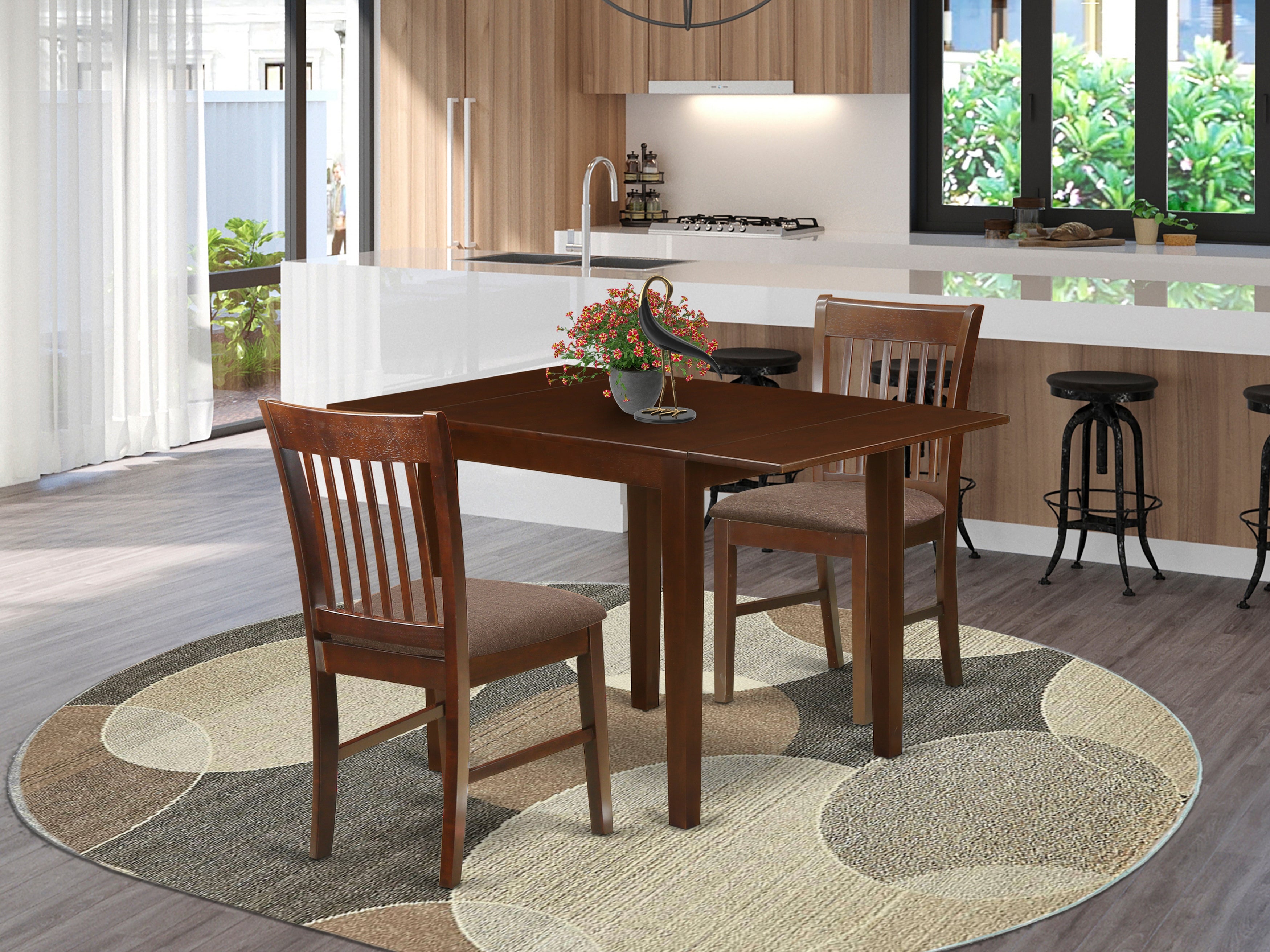 East West Furniture NDNO3-MAH-C 3Pc Dining Table Set Contains a Small Dining Table and 2 Modern Dining Chairs with Microfiber Upholstery Seat, Mahogany Finish