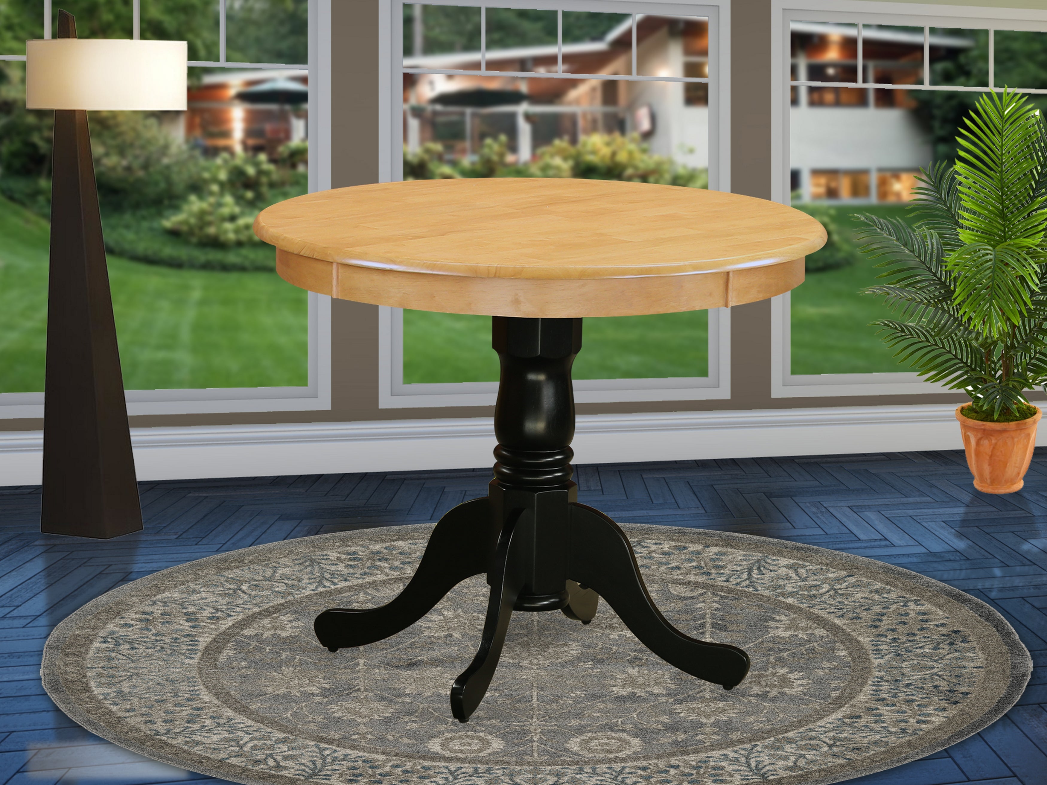 ANT-OBK-TP Antique Table 36" Round in Oak and Black Finish