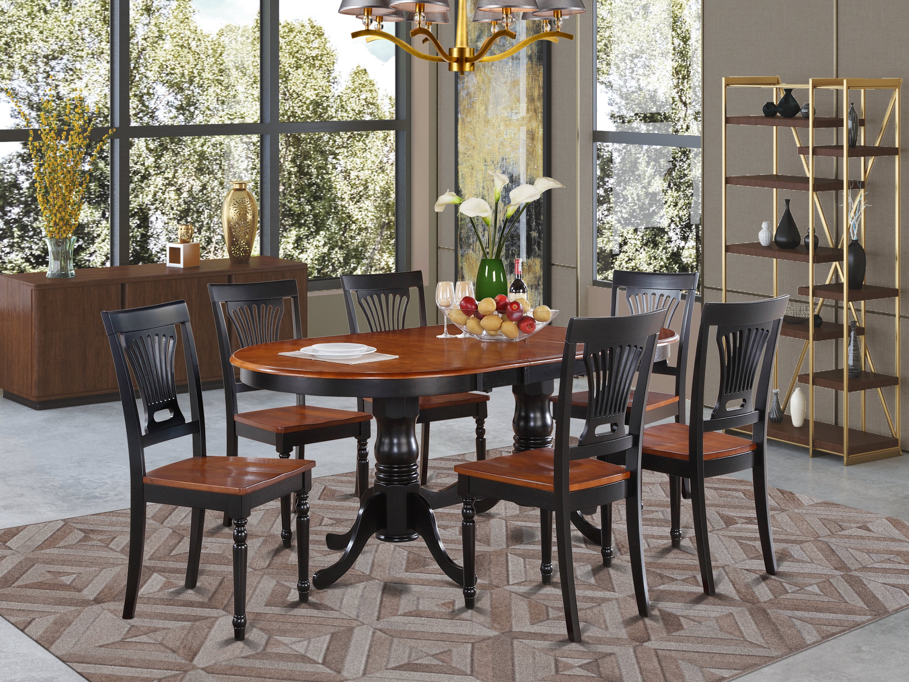 PLAI7-BLK-W 7 Pc Dining room set-Dining Table and 6 Kitchen Dining Chairs