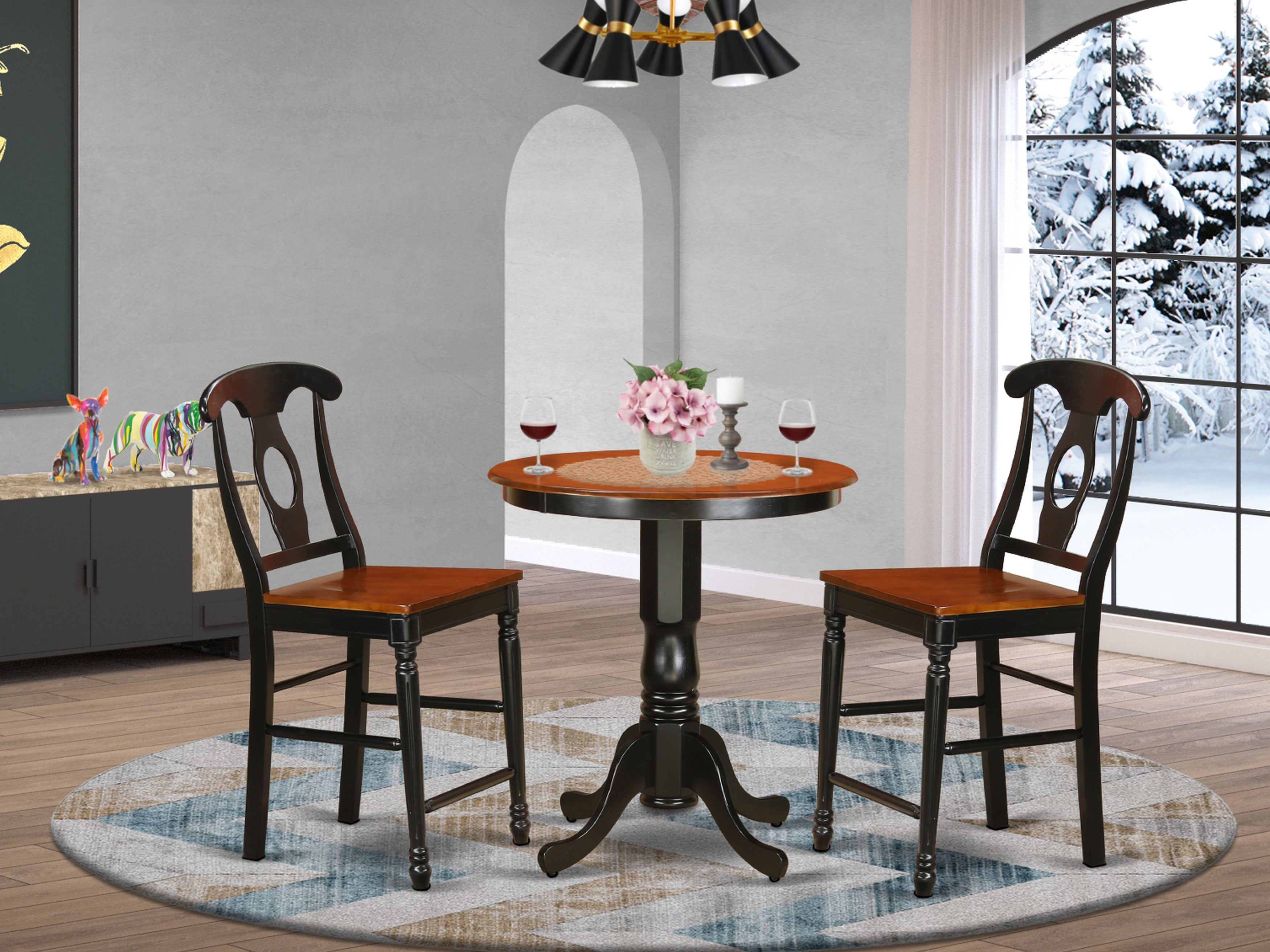 EDKE3-BLK-W 3 Pc Dining counter height set-pub Table and 2 Dining Chairs.
