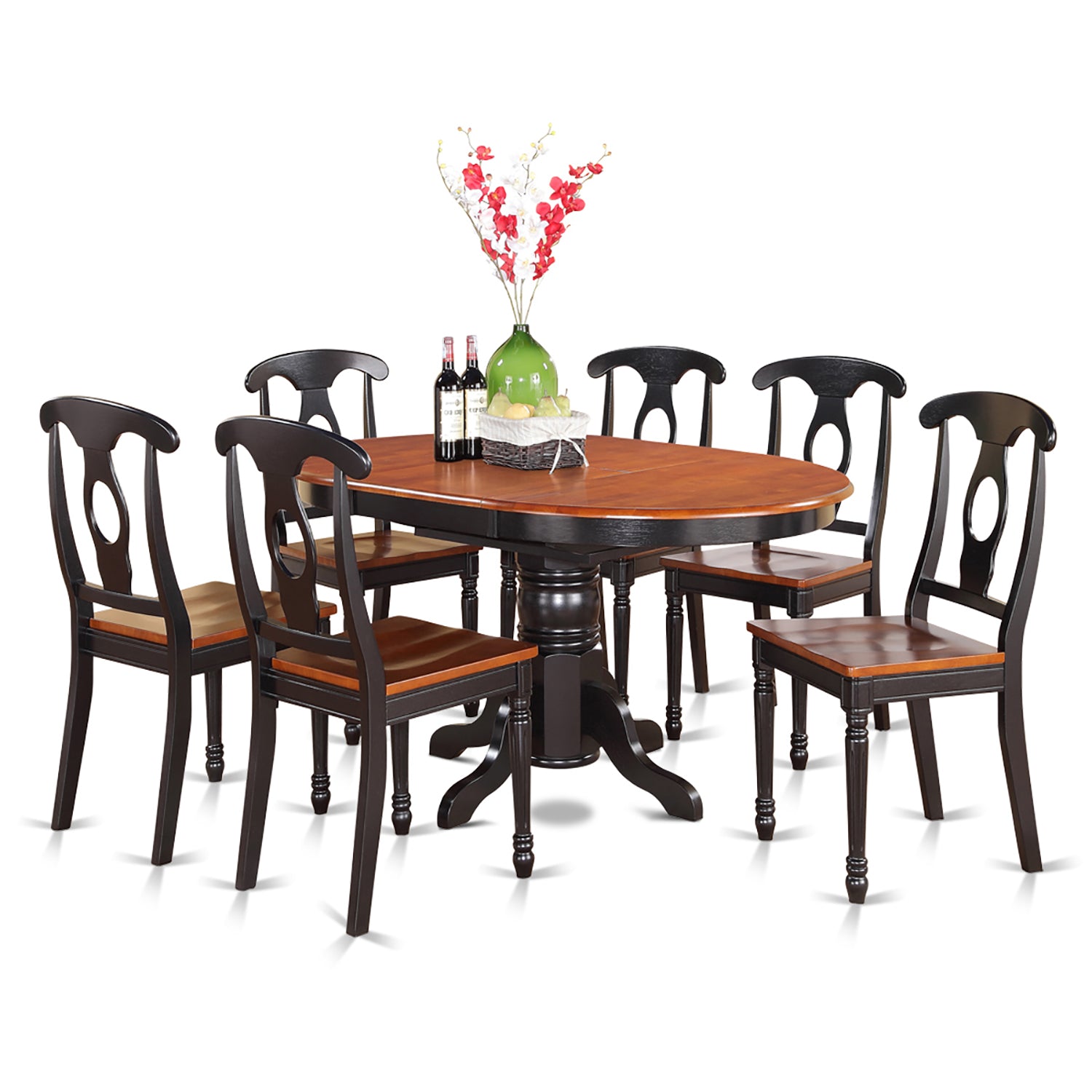 KENL7-BLK-W 7 Pc Dining room set-Oval Dining Table and 6 Dining Chairs